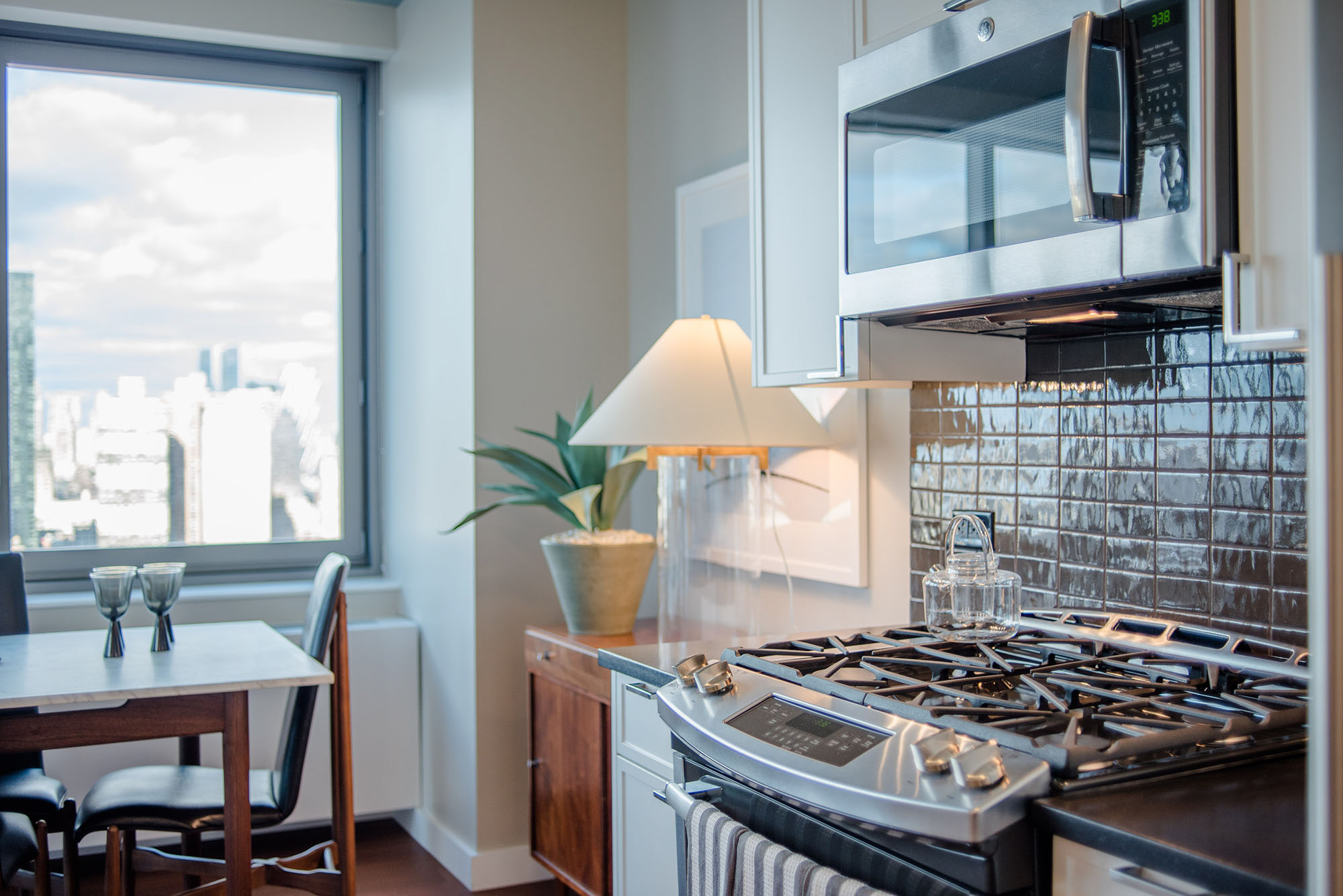 A kitchen in The Eugene apartment in Manhattan, New York.