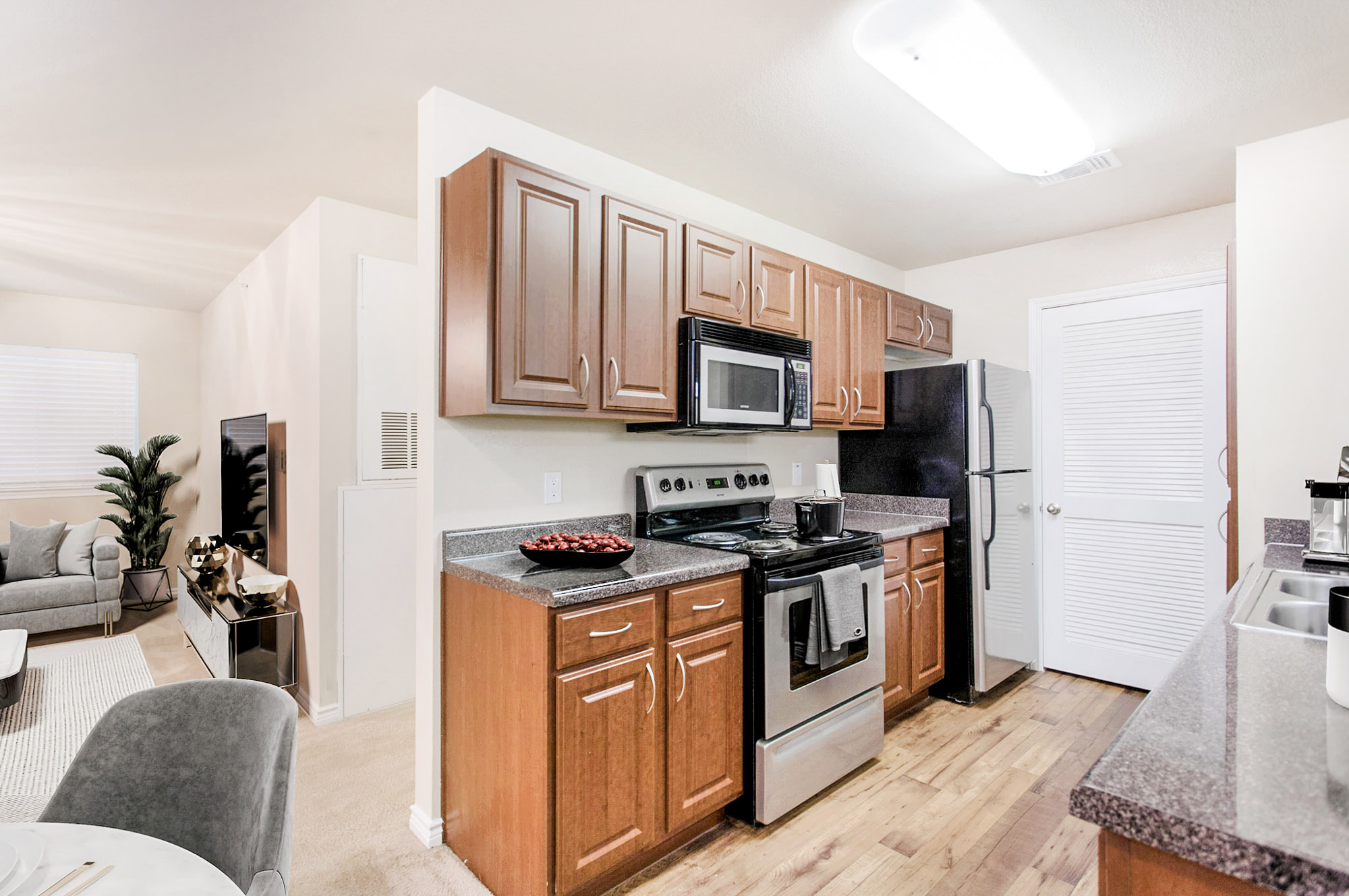 The kitchen in an apartment at The Gables of McKinney in McKinney, TX.