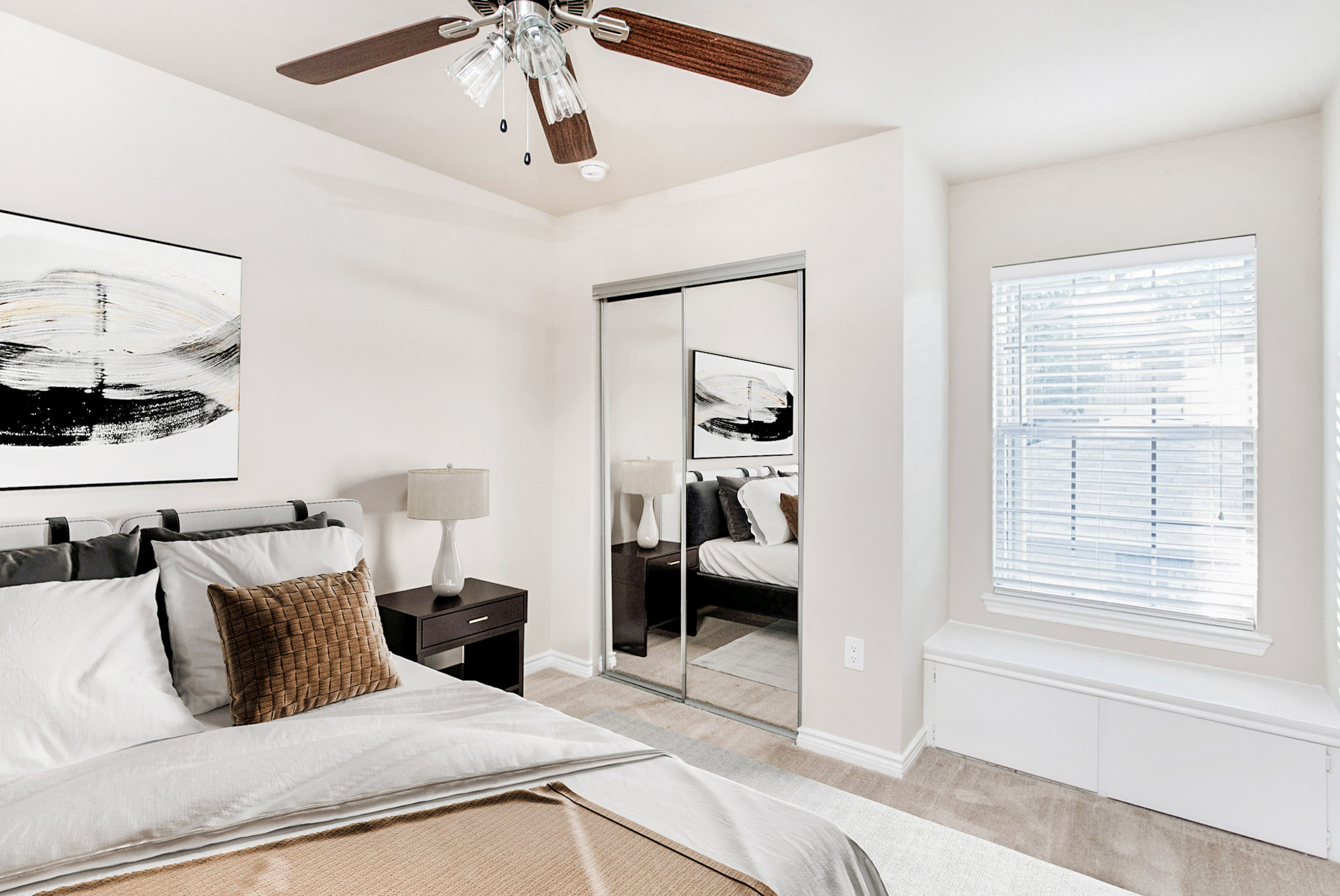 The bedroom in an apartment at The Gables of McKinney in McKinney, TX.