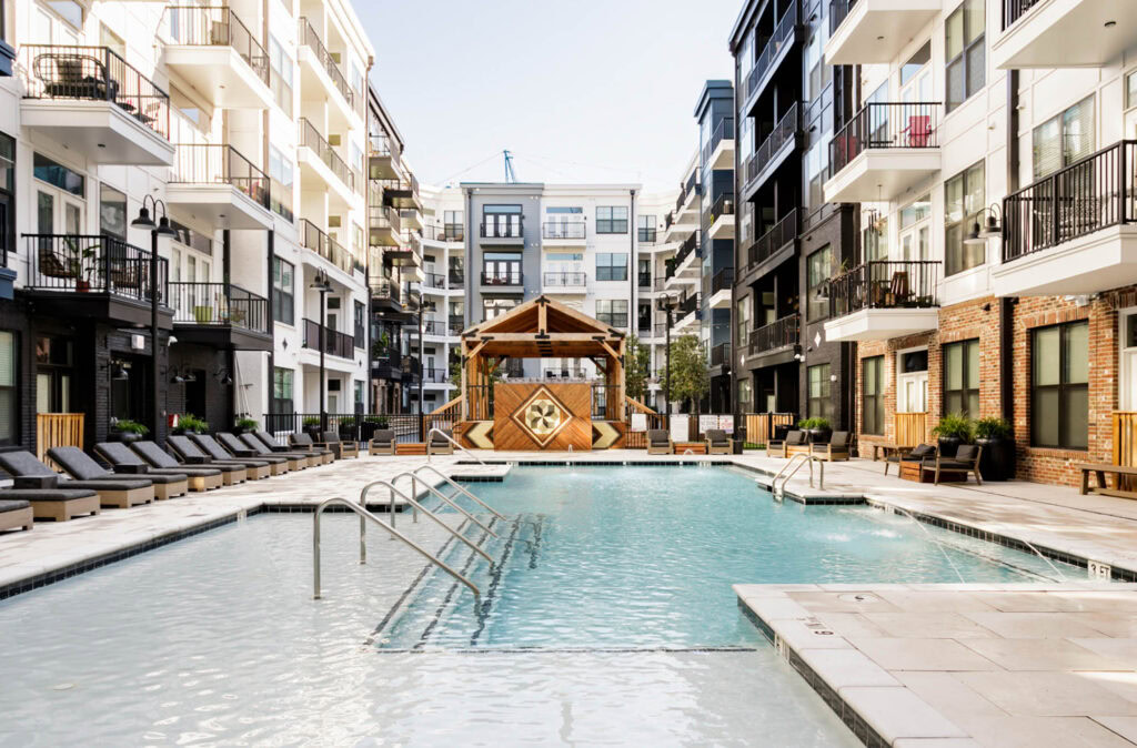 The outdoor pool at The Burnham apartments in Nashville, TN.