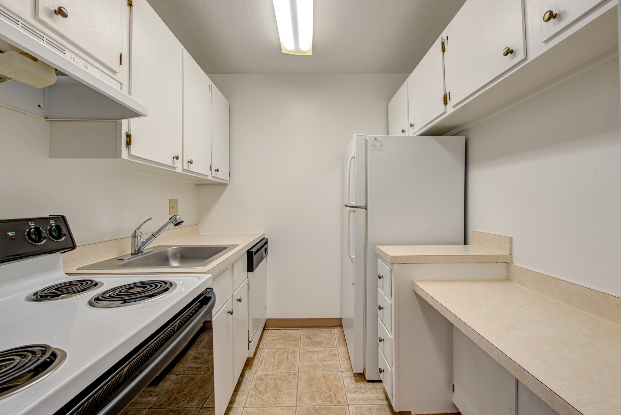 The kitchen in an apartment in North Church Towers near Cleveland, Ohio.