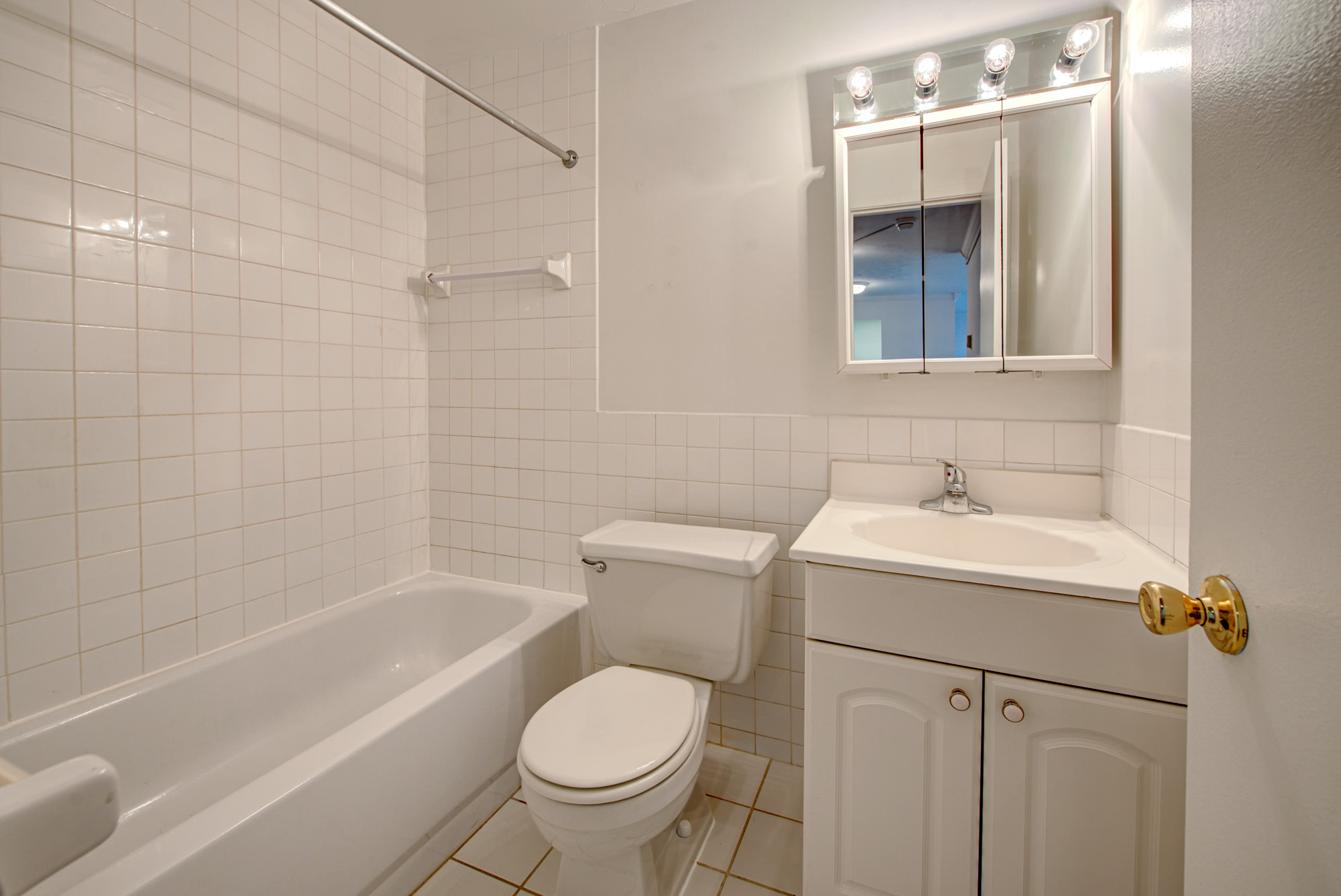 The bathroom in an apartment in North Church Towers near Cleveland, Ohio.