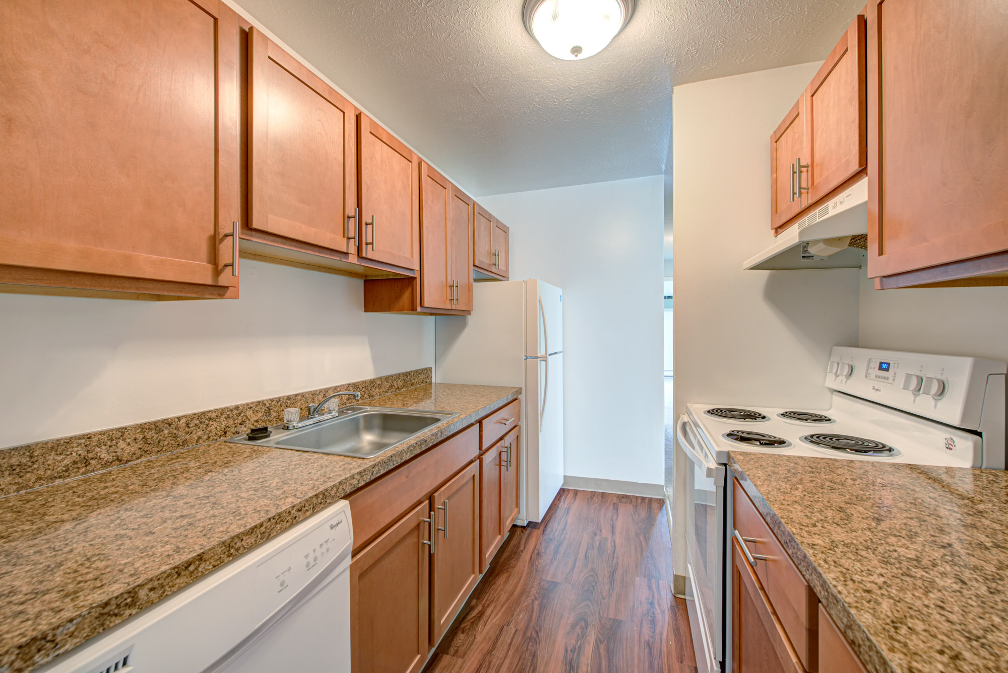 The kitchen in an apartment in North Church Towers near Cleveland, Ohio.