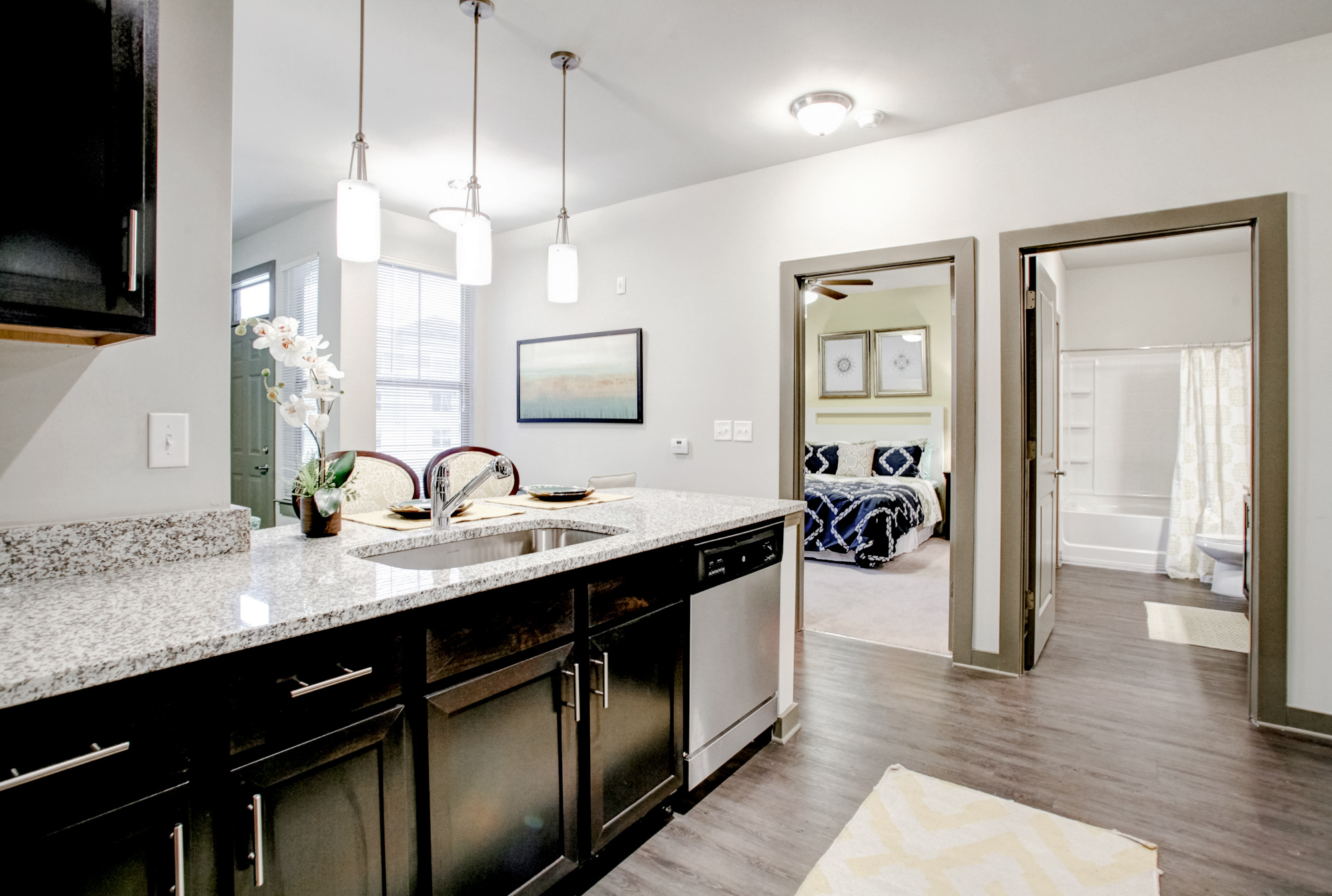 The kitchen of an apartment at Park 9 in Woodstock, GA.