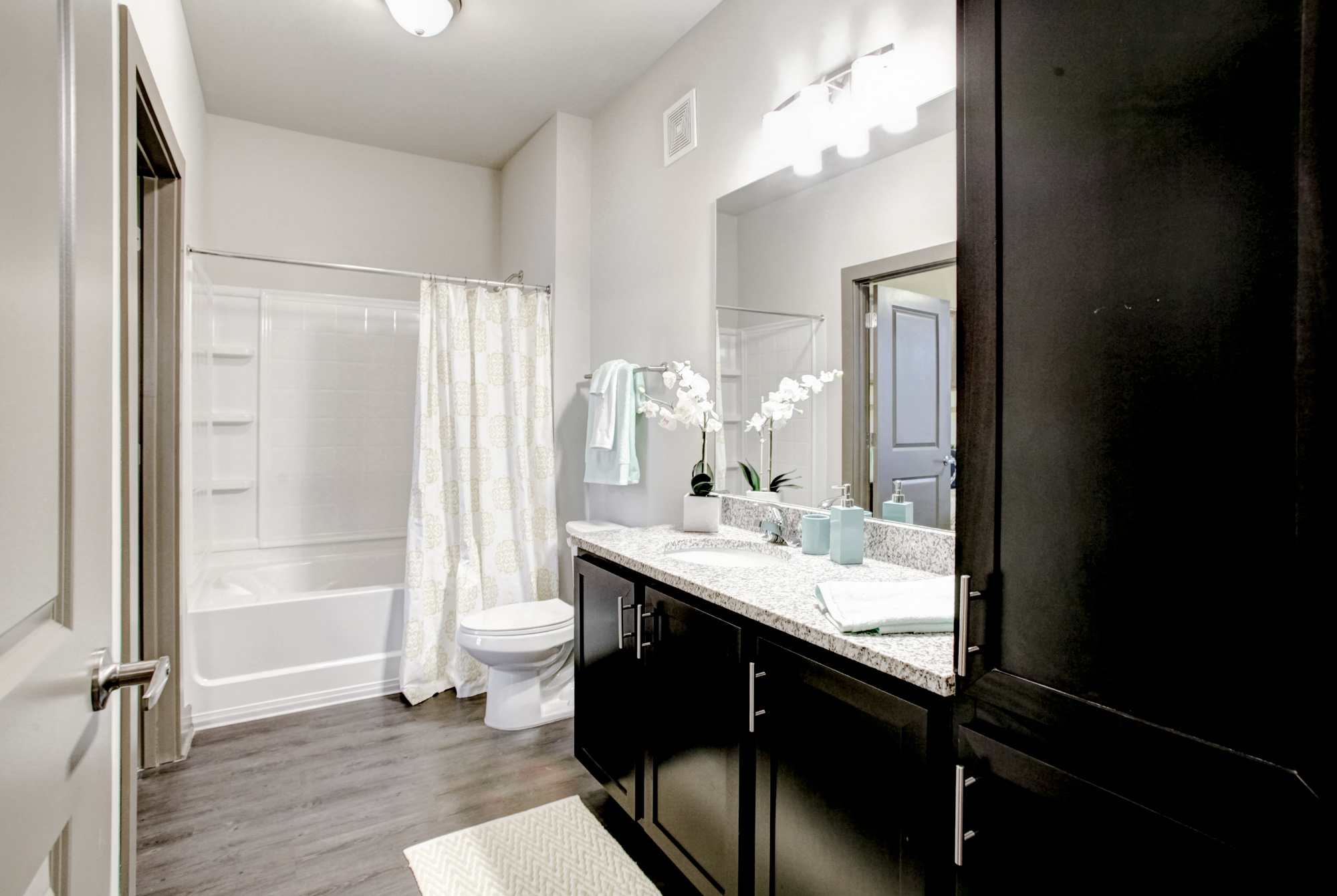 The bathroom of an apartment at Park 9 in Woodstock, GA.