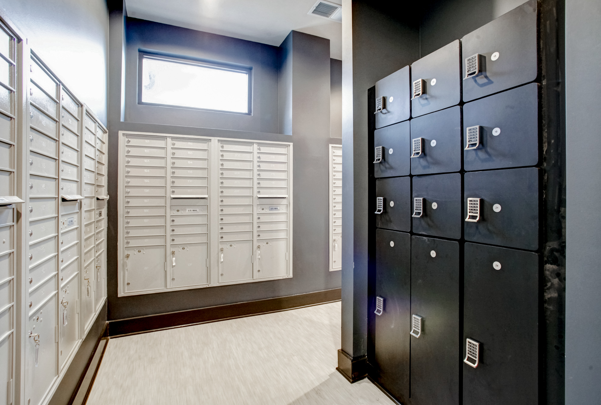 The mail room at Park 9 apartments in Woodstock, GA.