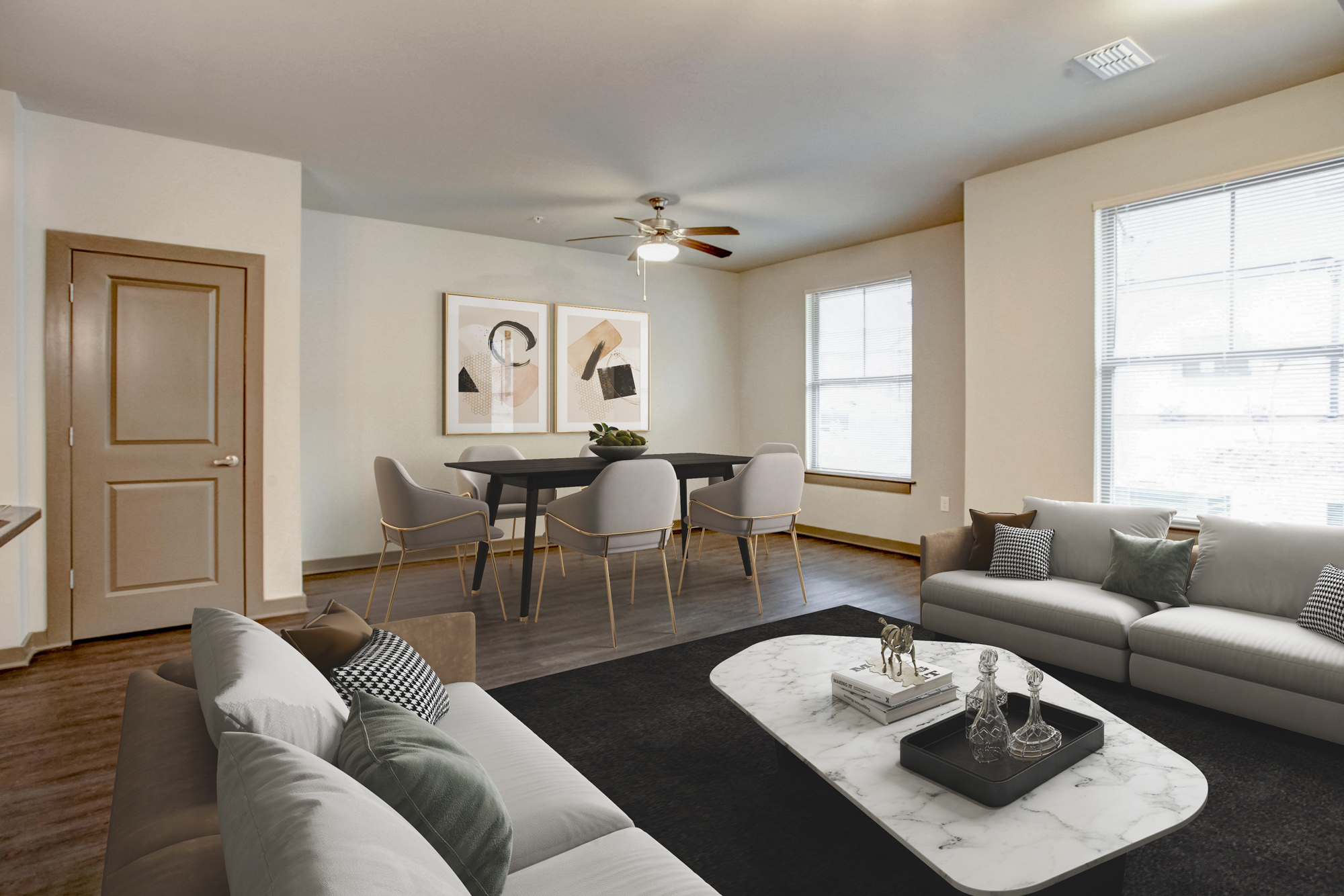 The living area of an apartment at Park 9 in Woodstock, GA.