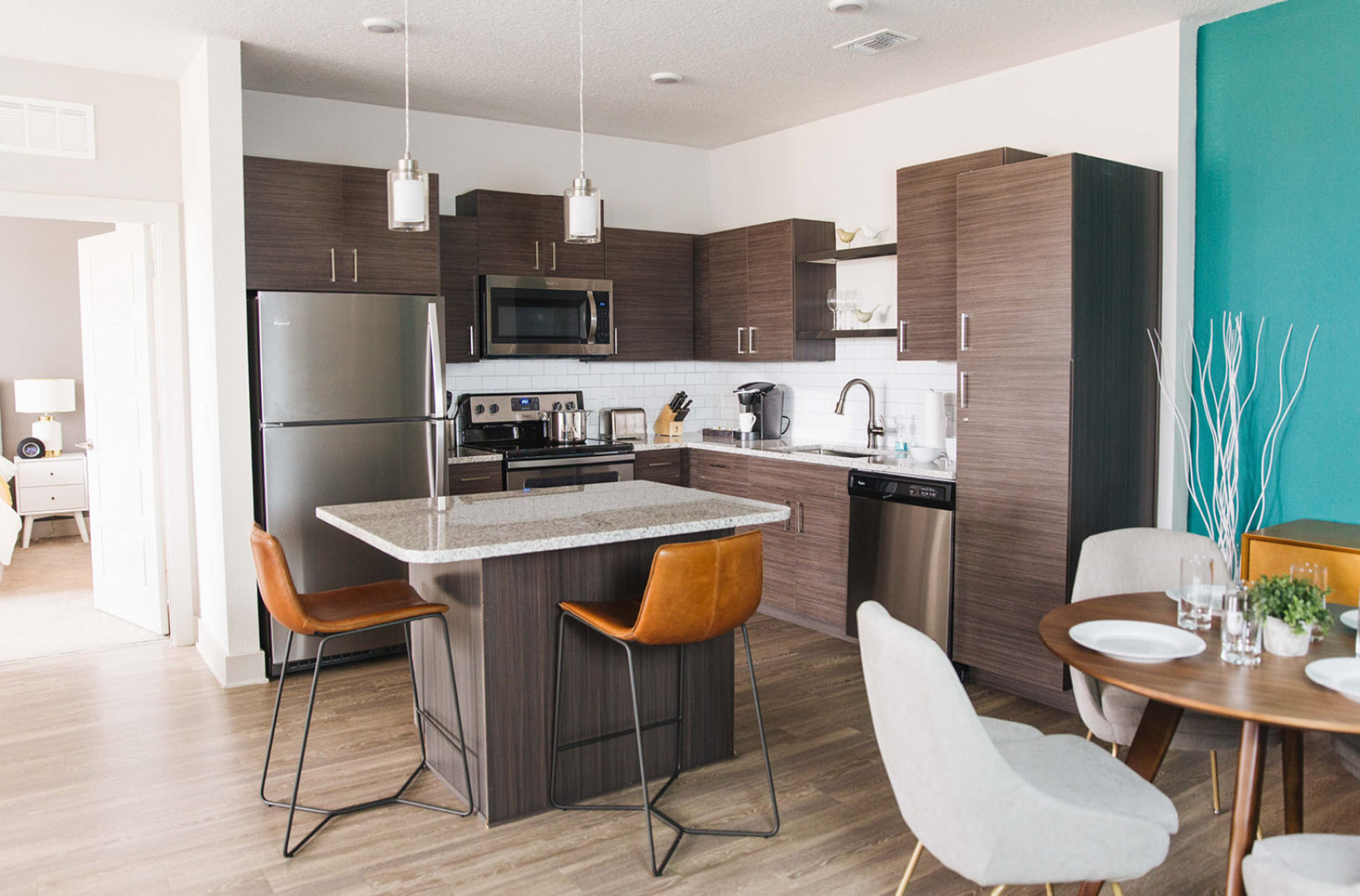 A kitchen in Domain apartments in Kissimmee, Florida.