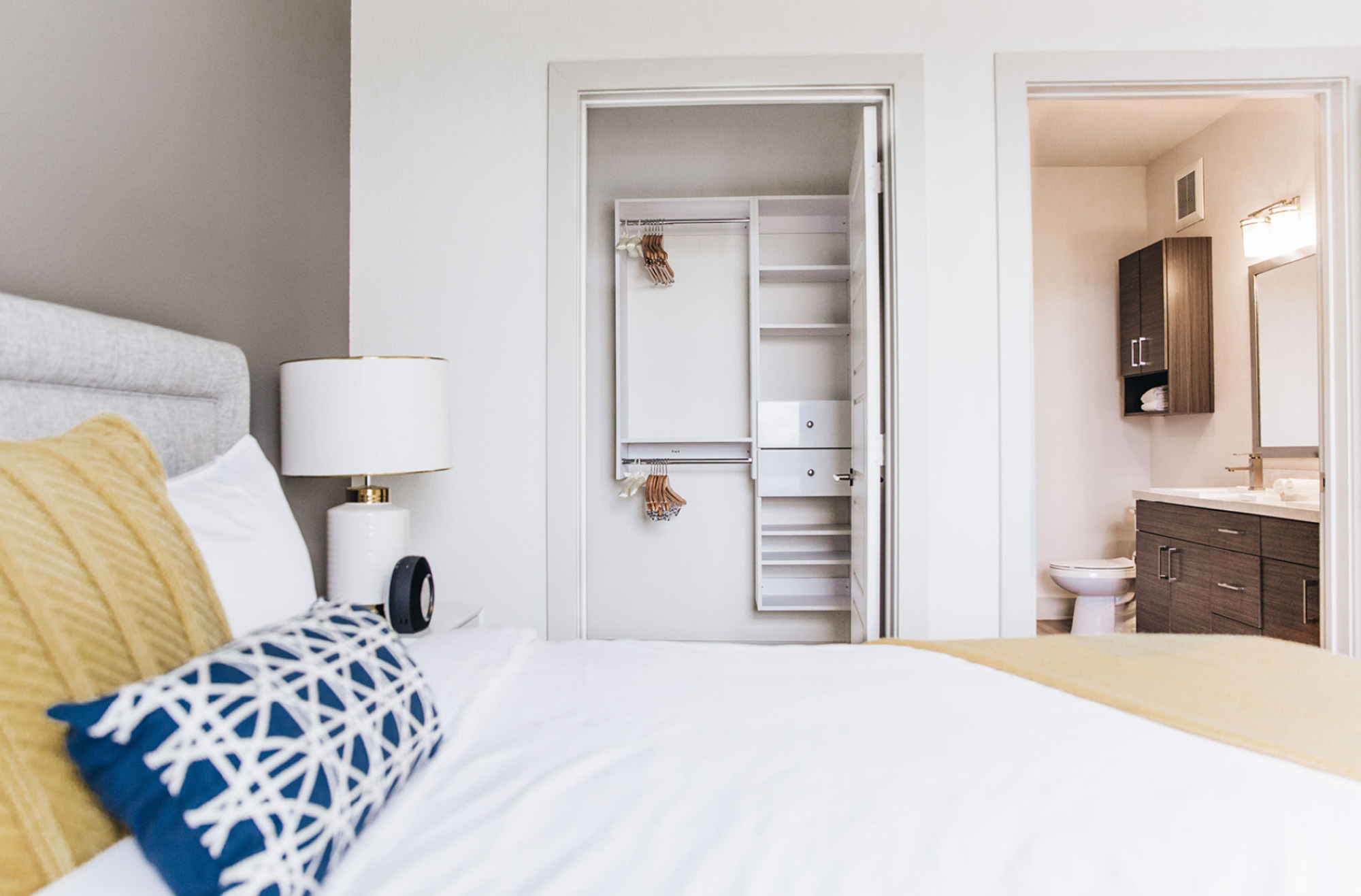 A bedroom in Domain apartments in Kissimmee, Florida.