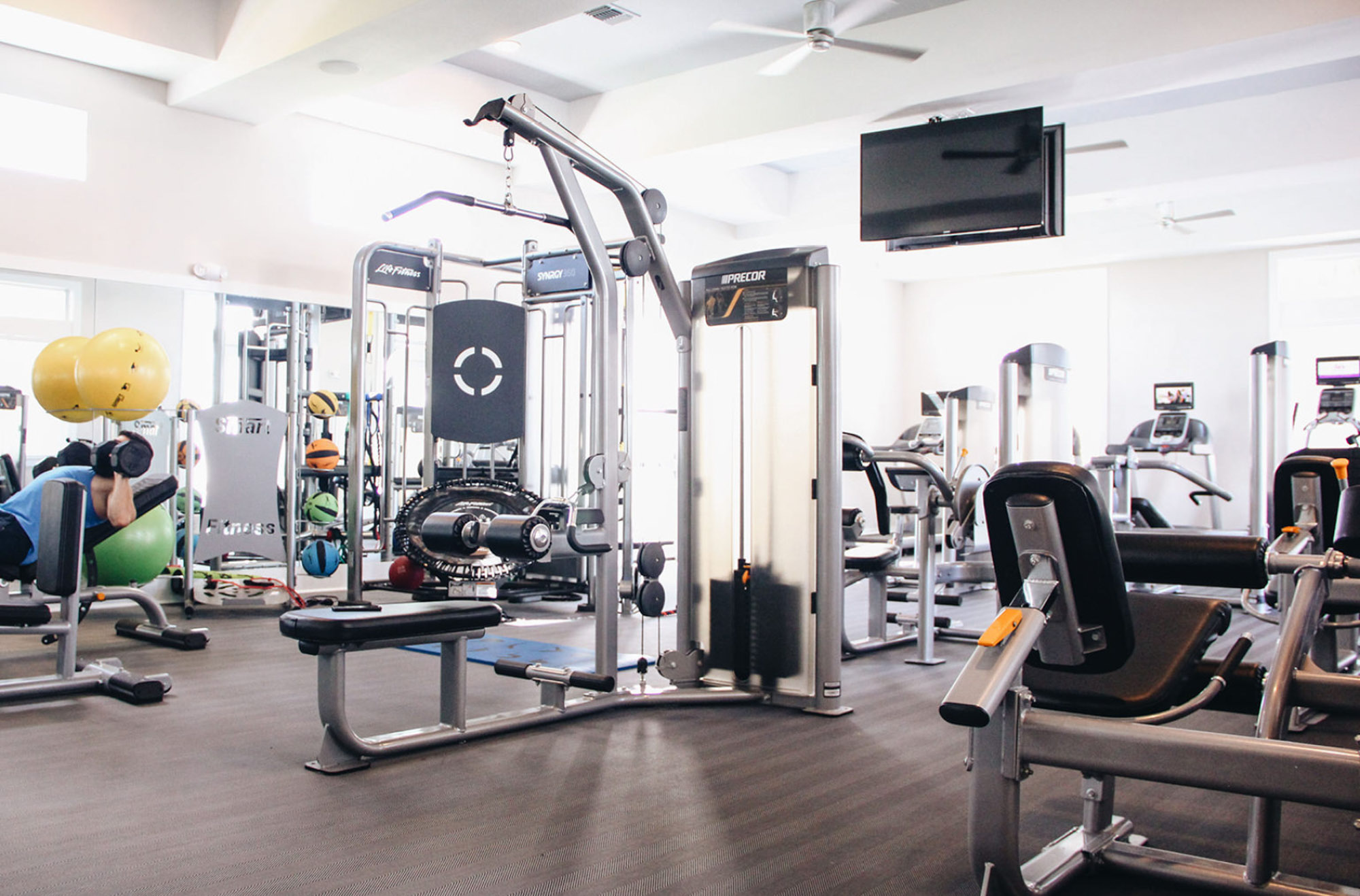 The fitness center at Domain apartments in Kissimmee, Florida.