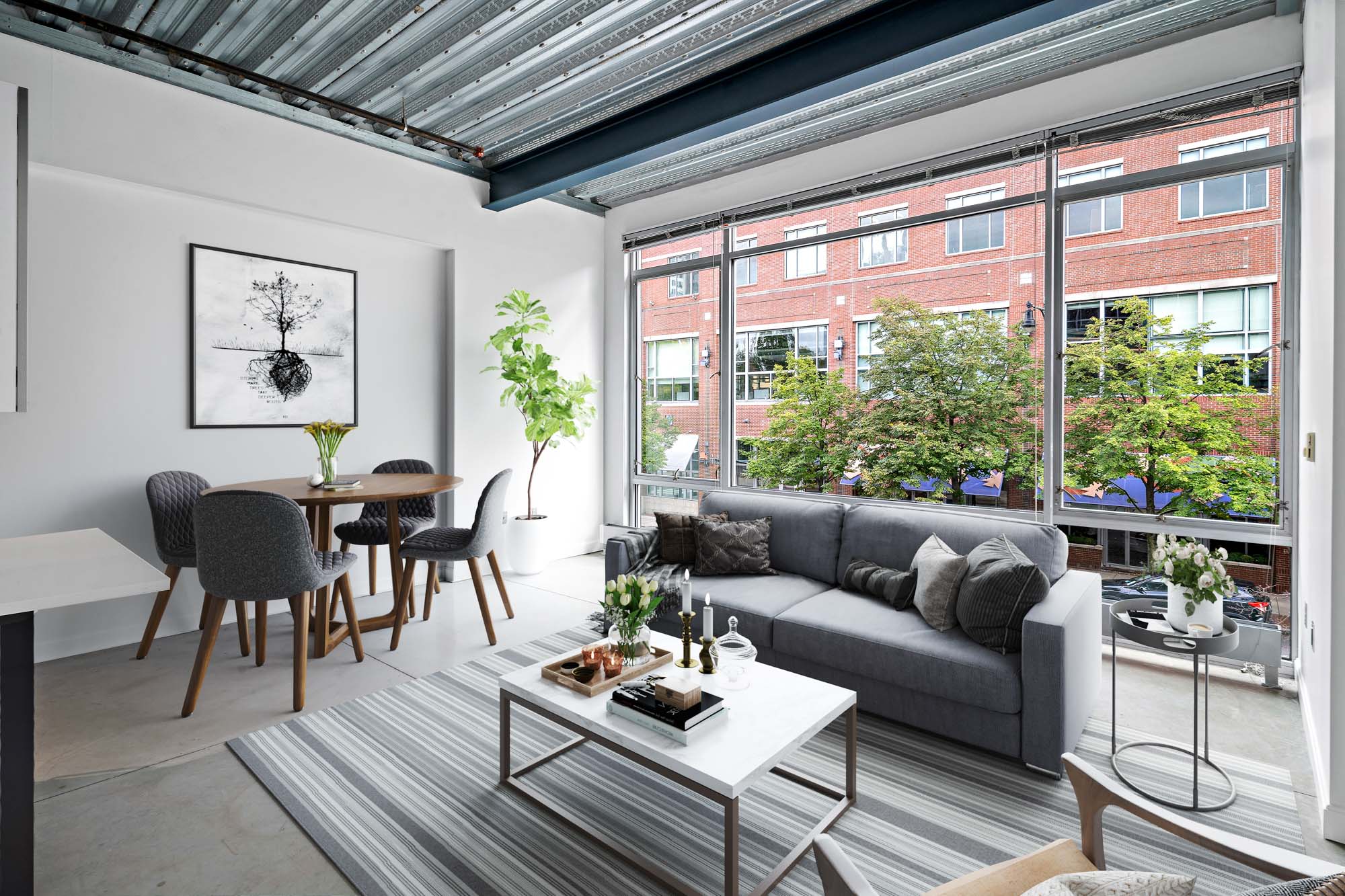 Living room at Loft23 apartments in University Park in Cambridge, MA