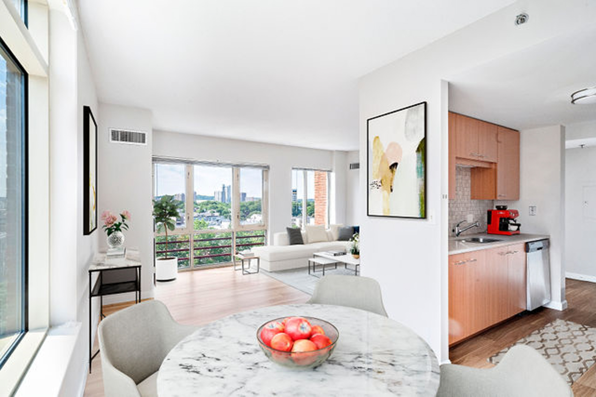 Dining room at 91 Sidney apartments in University Park in Cambridge, MA