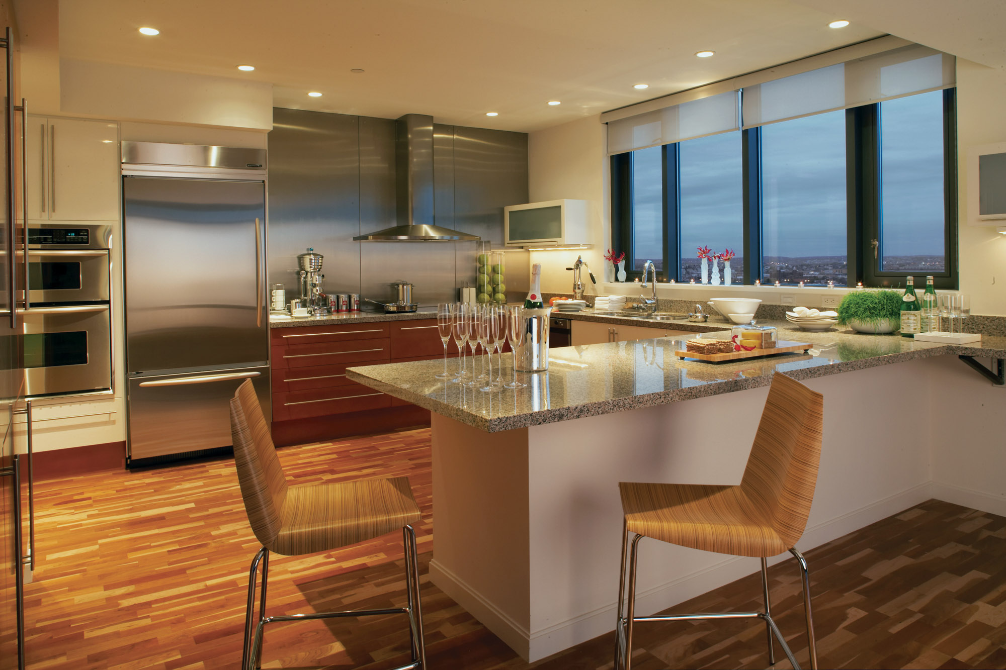 Penthouse kitchen at 100 Landsdowne St Apartments