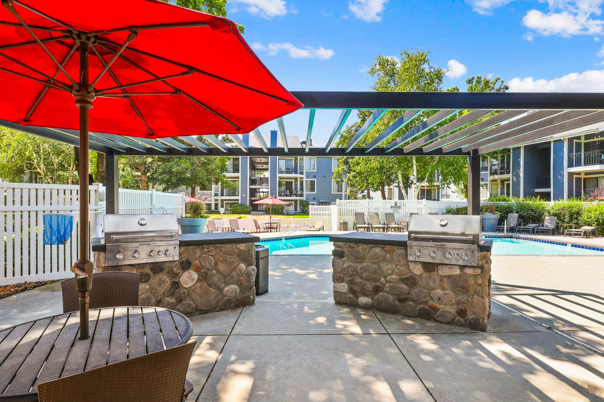 The grilling stations at James Pointe apartments in Murray, Utah.