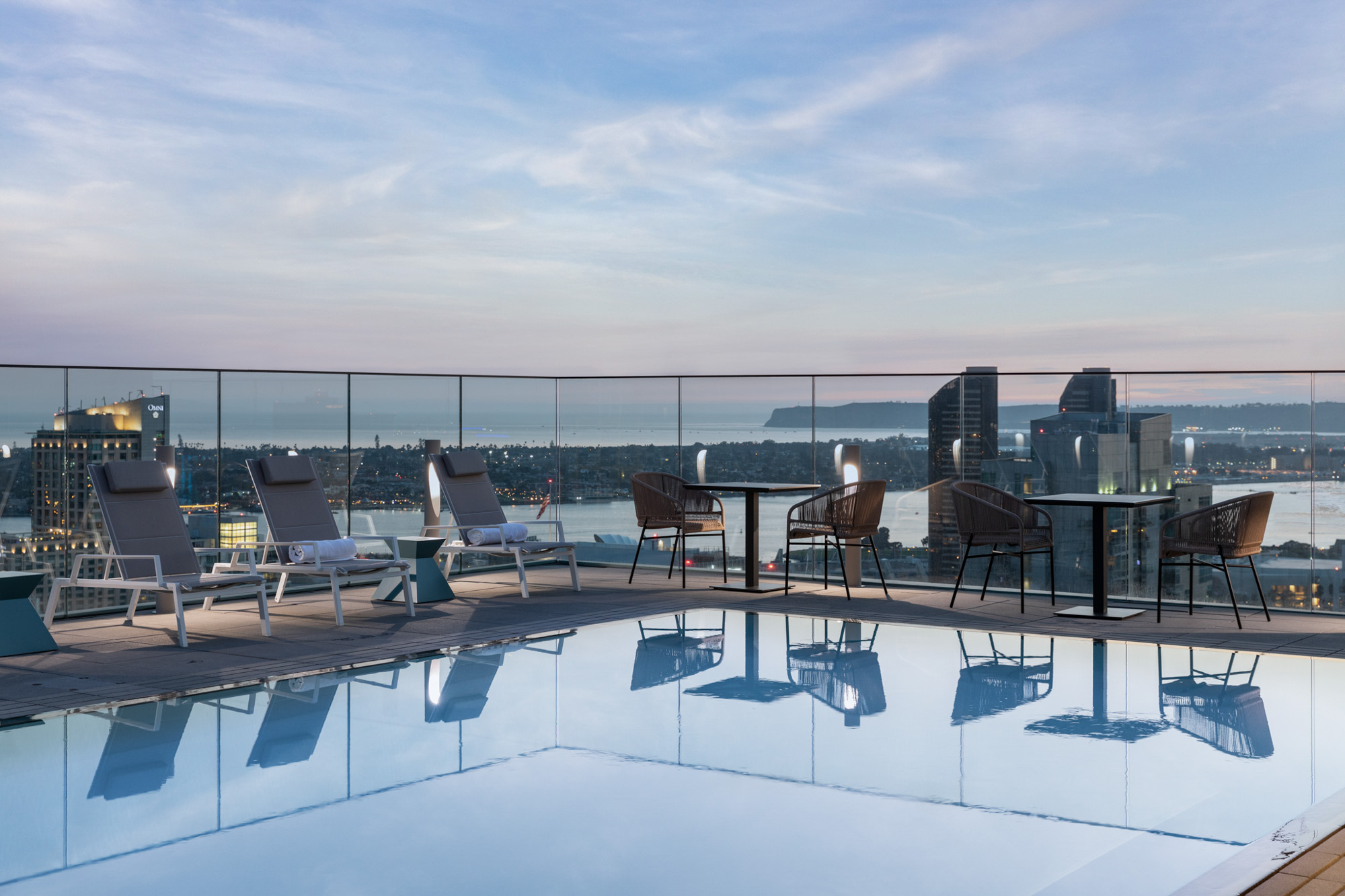 Rooftop pool at The Merian apartments in San Diego, California.