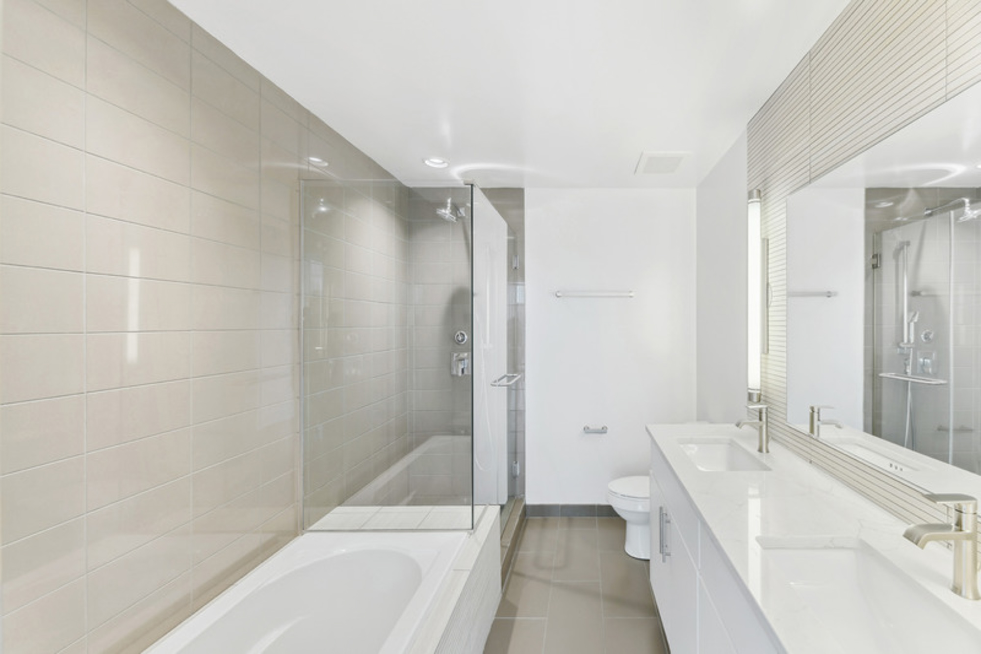 The bathroom in a Foundry Lofts apartment in Washington, D.C.