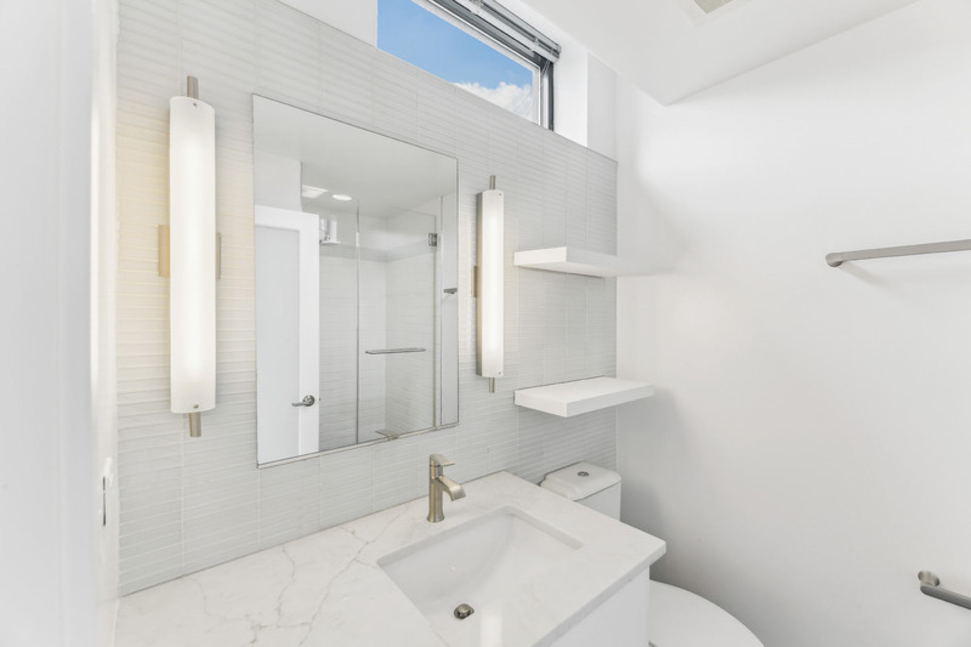 The bathroom in a Foundry Lofts apartment in Washington, D.C.