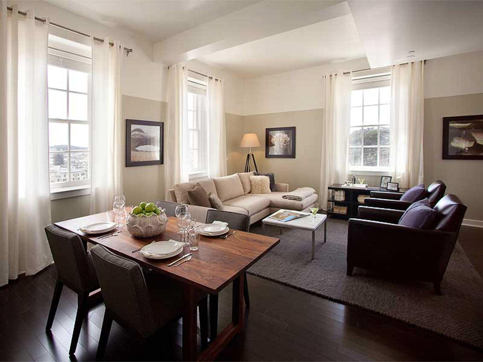 A living area in a Presidio Landmark apartment in San Francisco, CA.