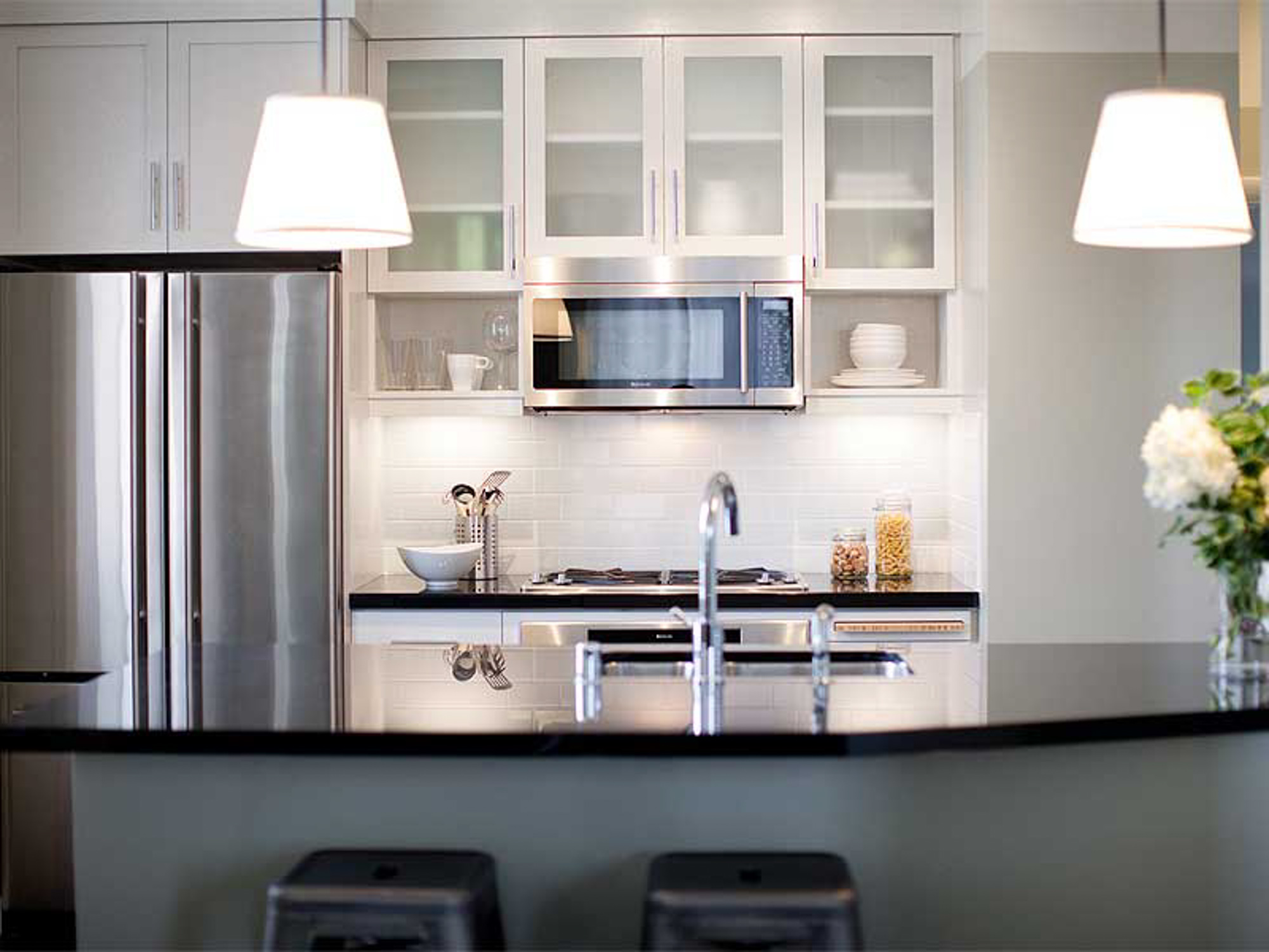 A kitchen in a Presidio Landmark apartment in San Francisco, CA.