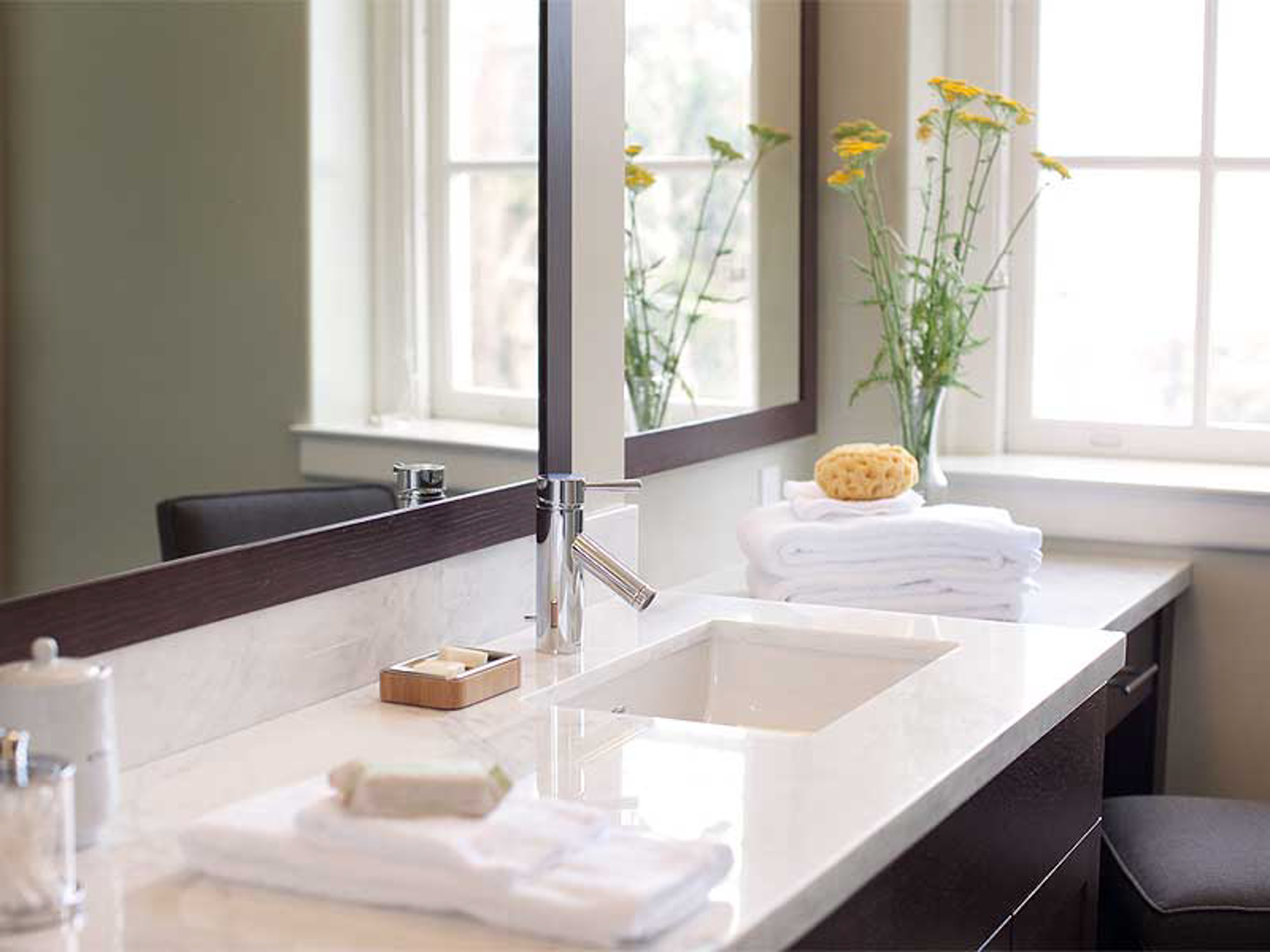 A bathroom in a Presidio Landmark apartment in San Francisco, CA.