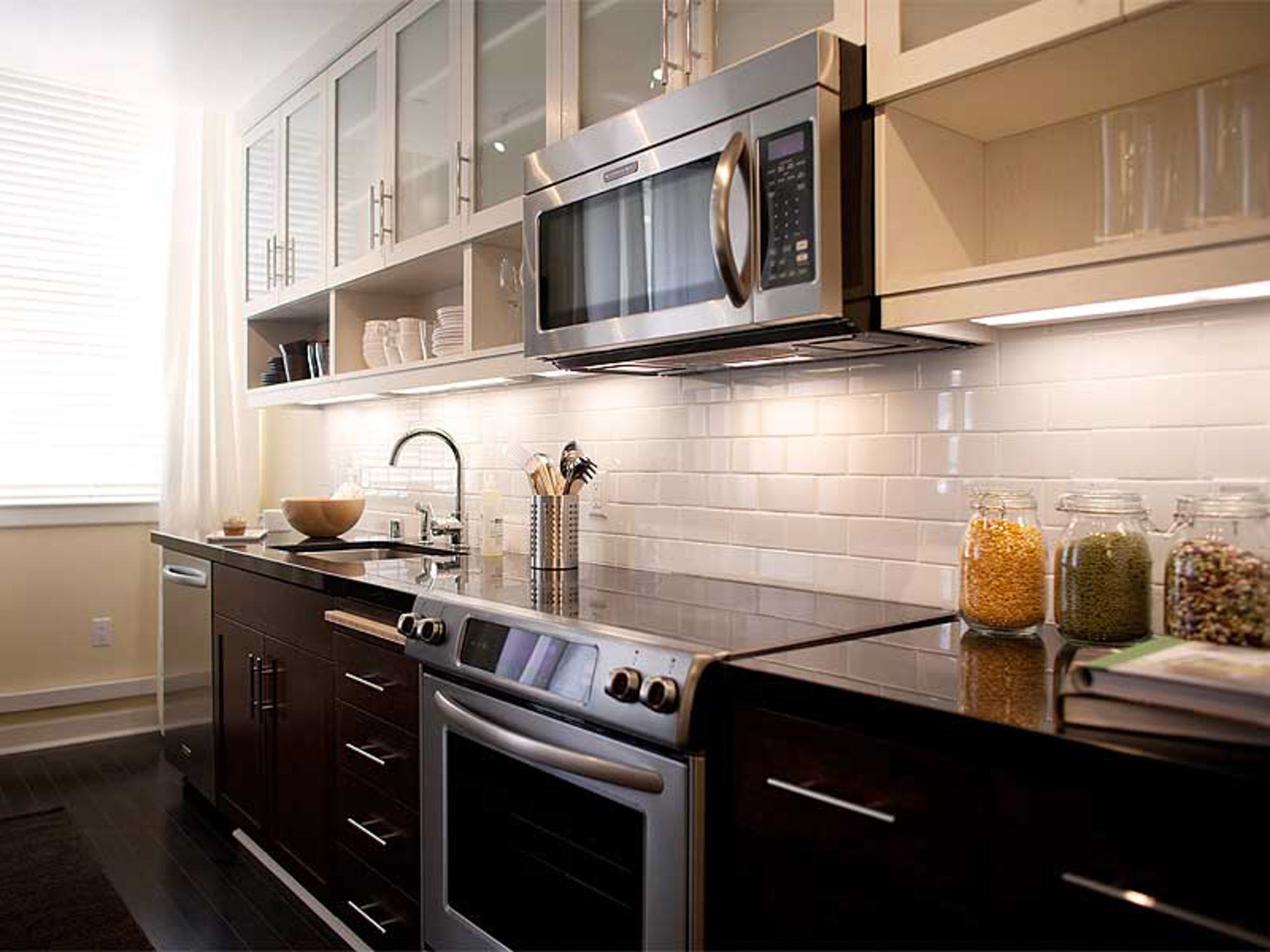 A kitchen in a Presidio Landmark apartment in San Francisco, CA.