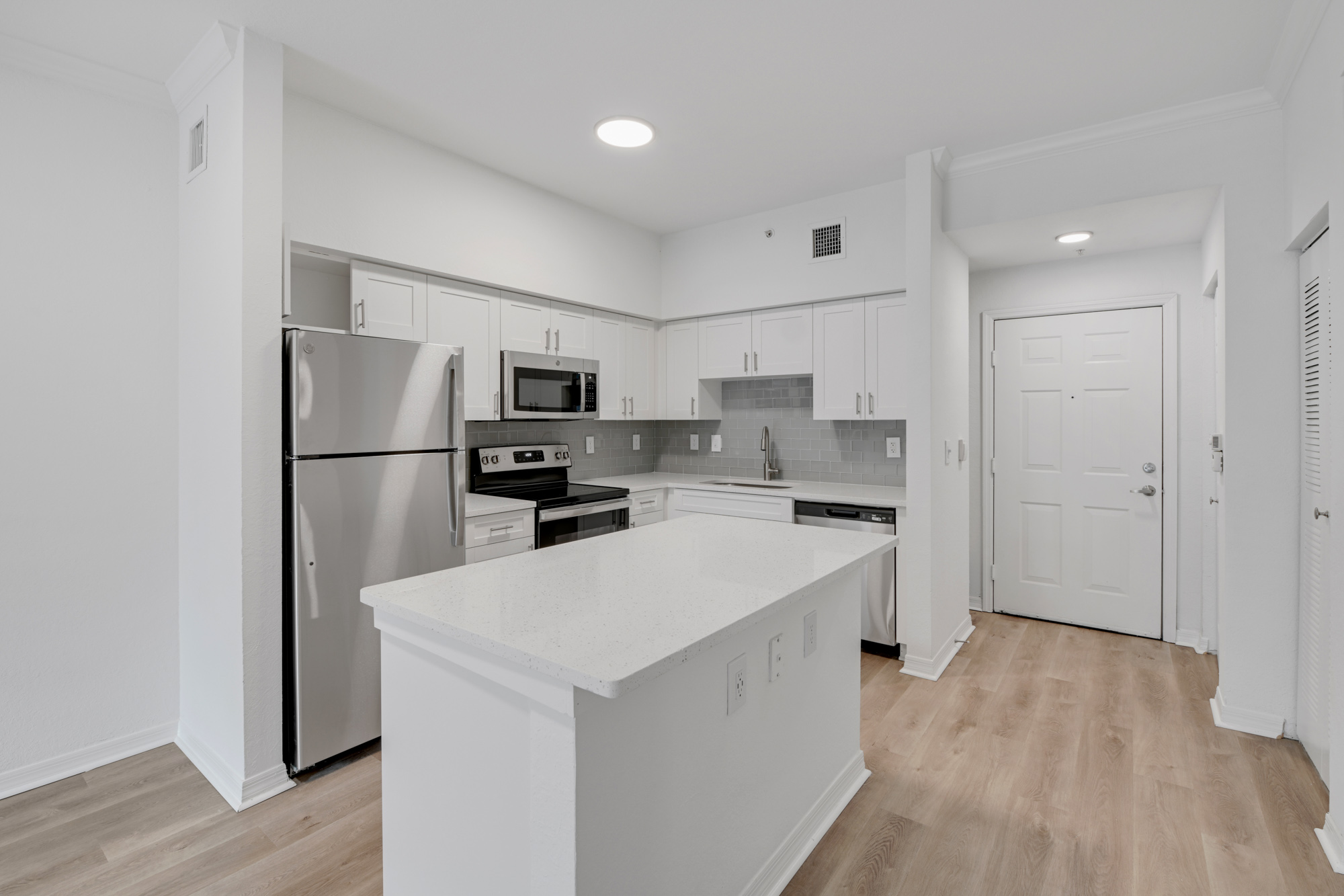 A kitchen at Solano at Miramar apartments in Miramar, FL.