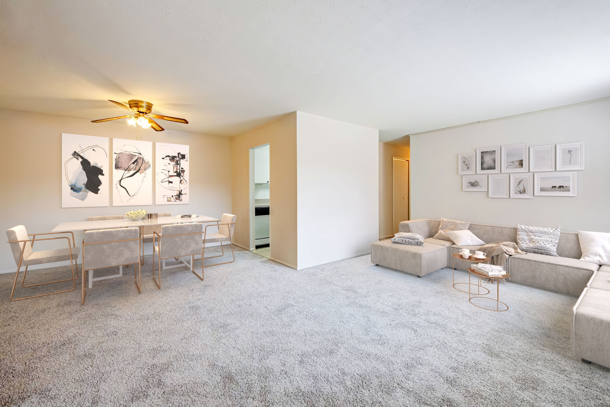 The living area in an apartment in North Church Towers near Cleveland, Ohio.