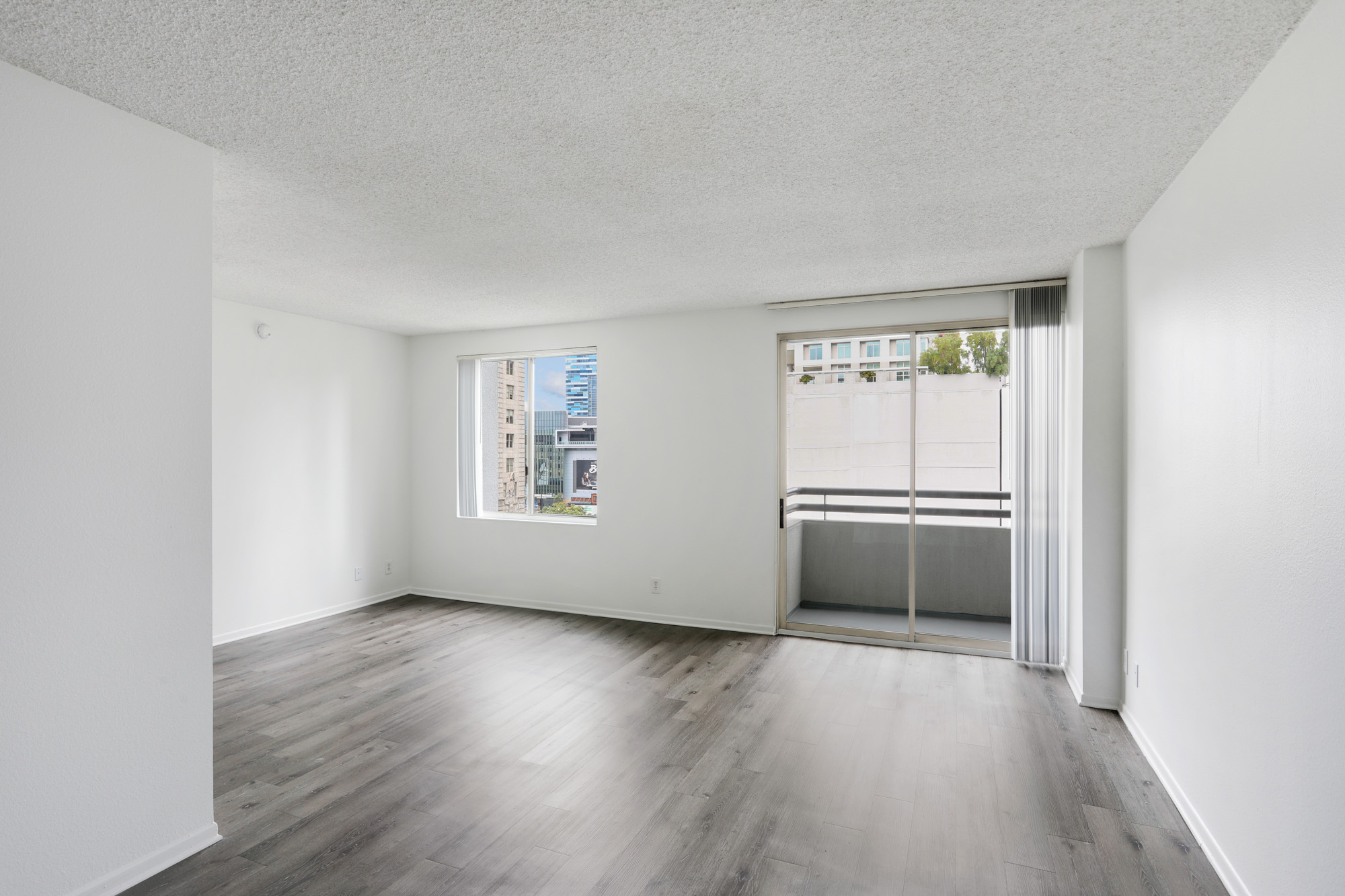 A living space at a studio apartment at The Met in downtown Los Angeles, California.