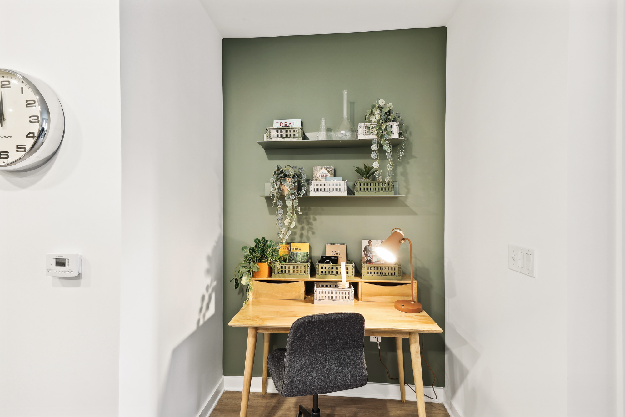 The desk nook in a Tallulah apartment in Atlanta, Georgia.