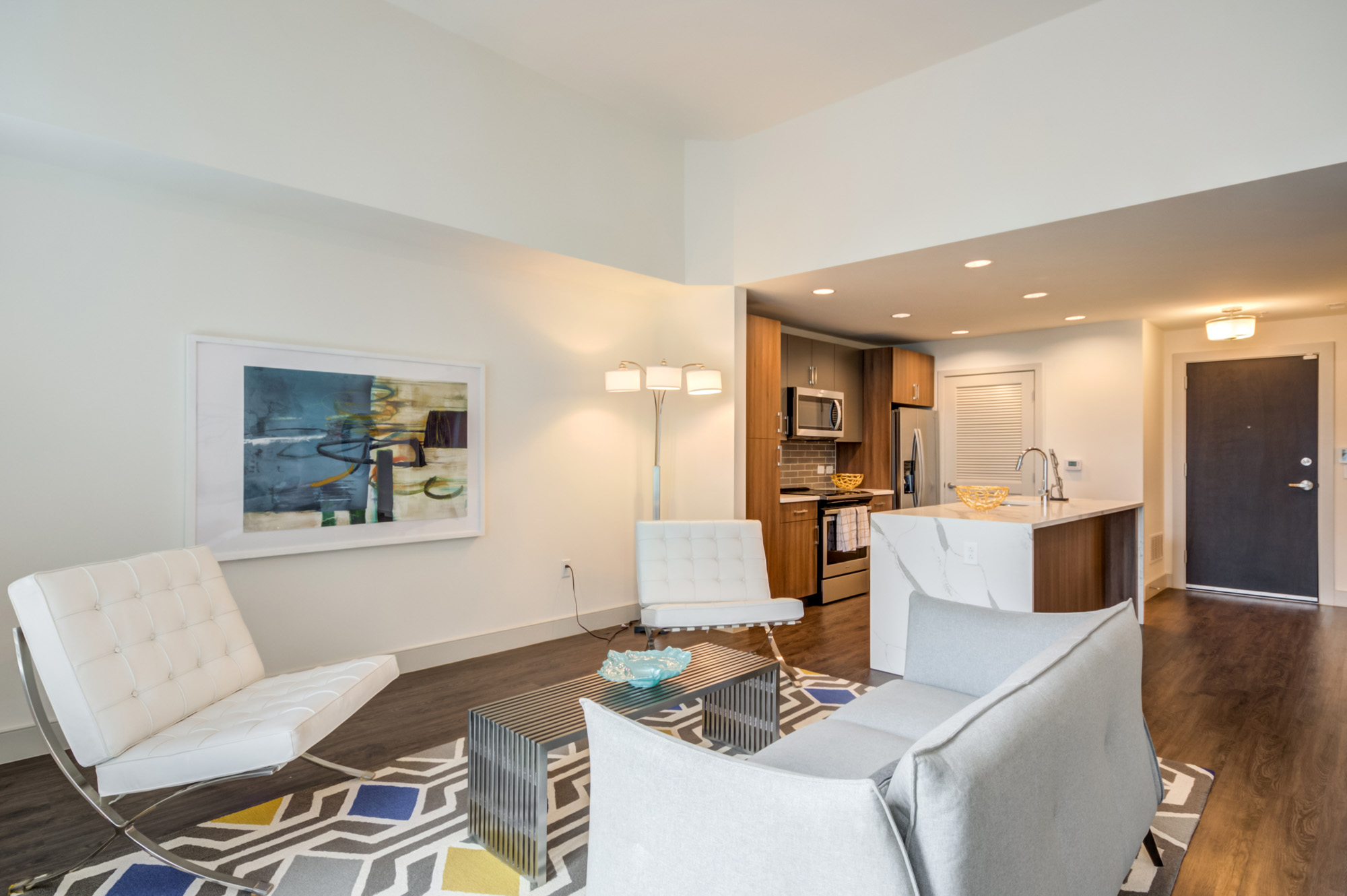 The living area in a Thayer and Spring apartment in downtown Silver Spring.