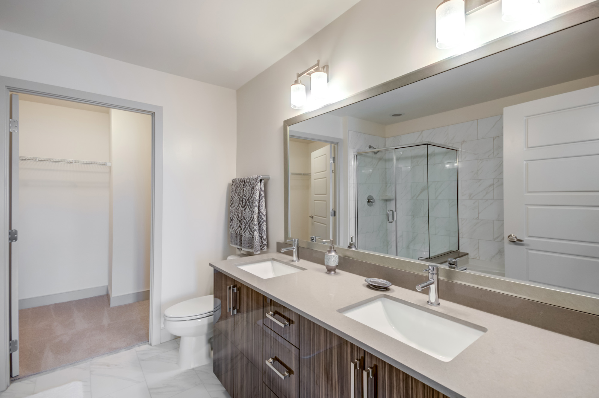 The bathroom in a Thayer and Spring apartment in downtown Silver Spring.