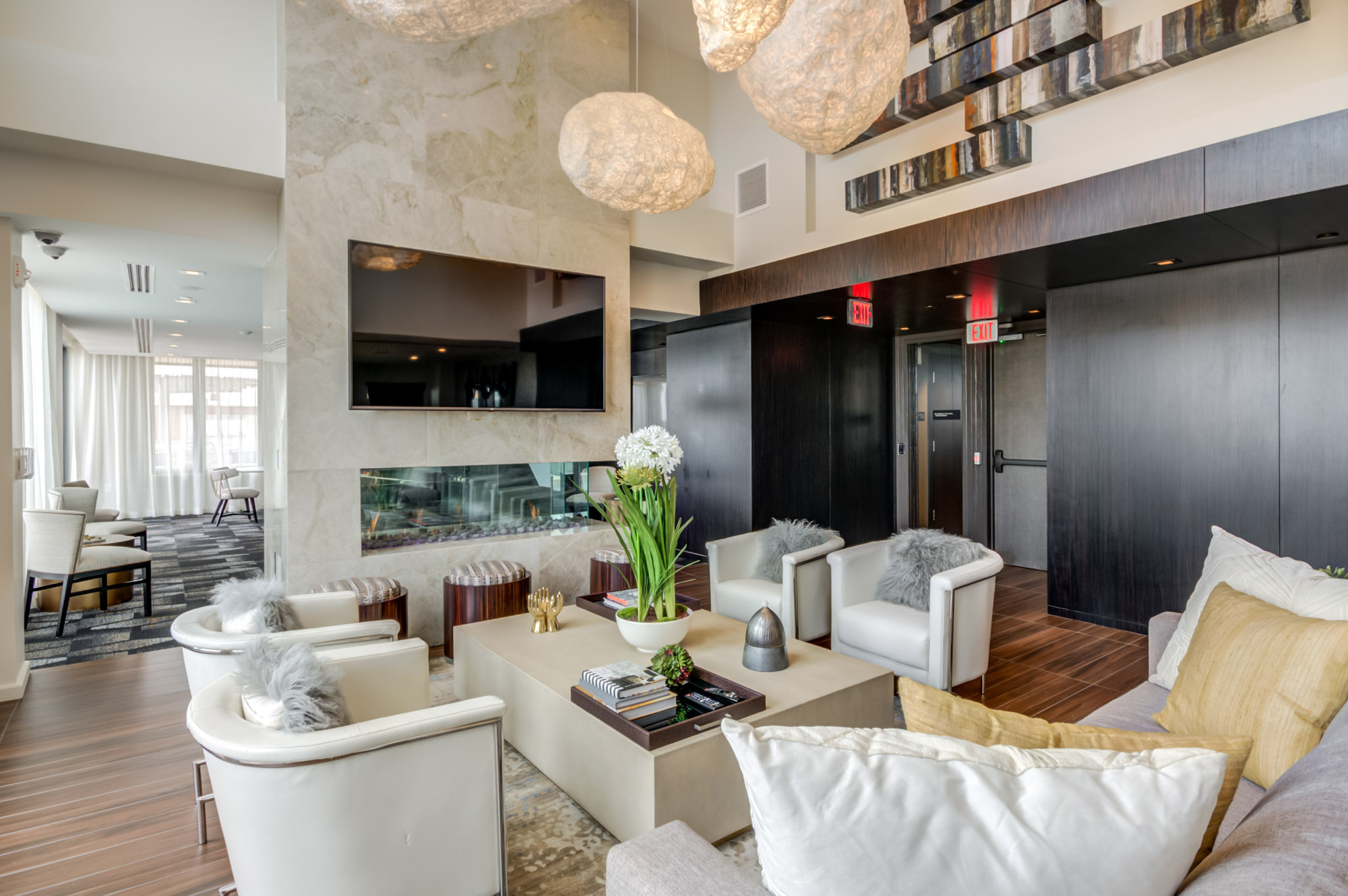 The lounge at Thayer and Spring luxury apartments in downtown Silver Spring.