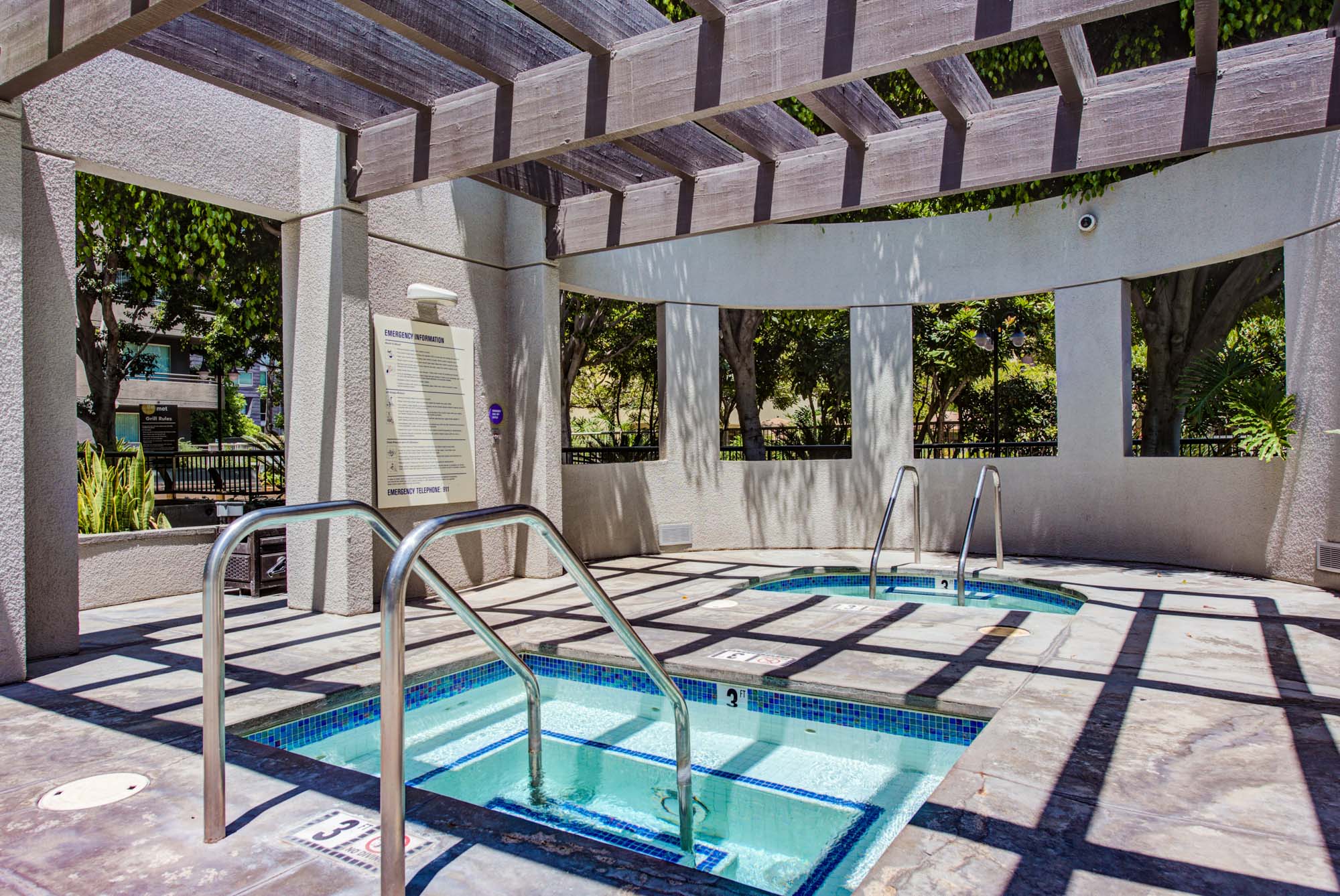 Hot tubs at The Met apartments in downtown Los Angeles, California.