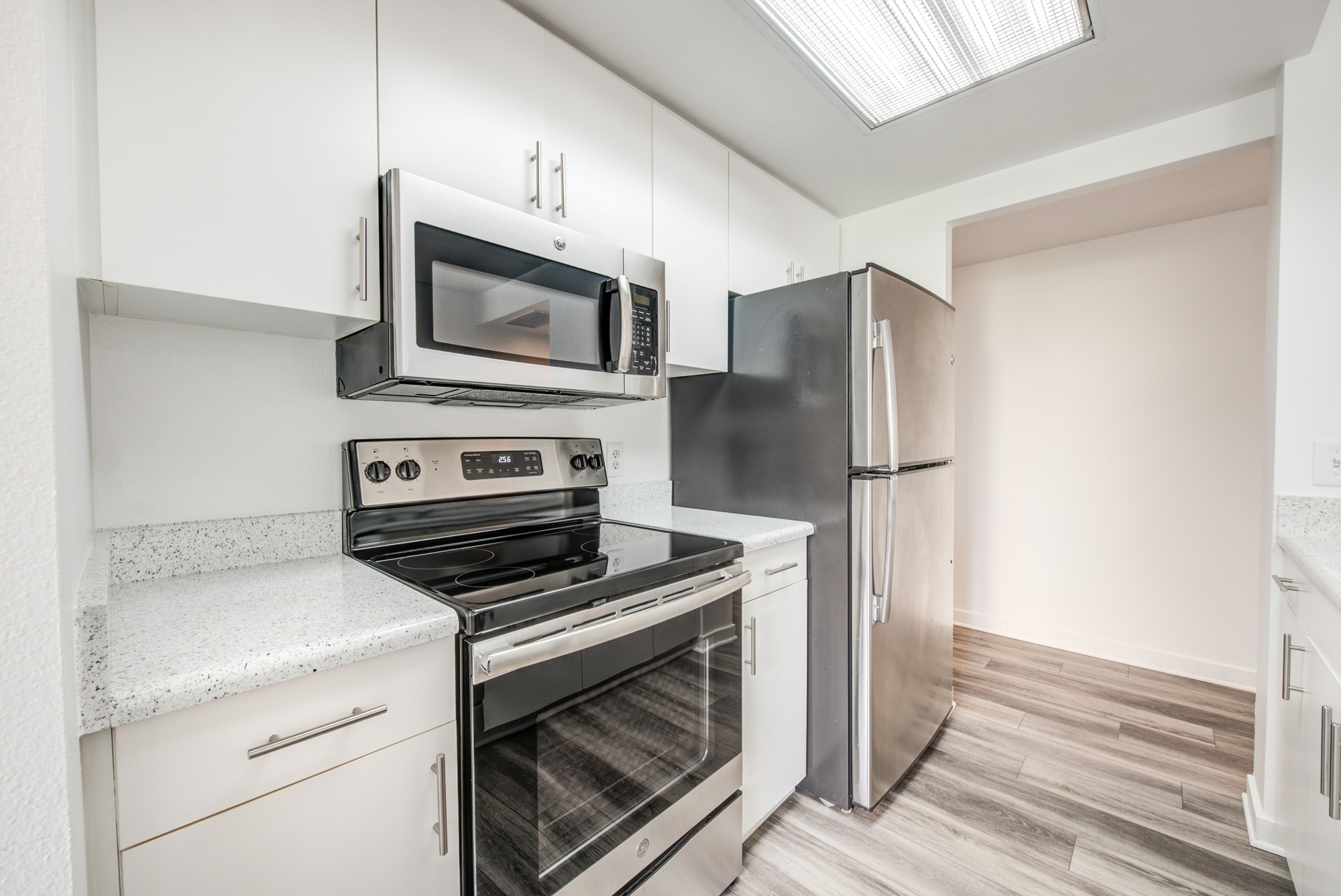 A kitchen at The Met apartments in downtown Los Angeles, California.