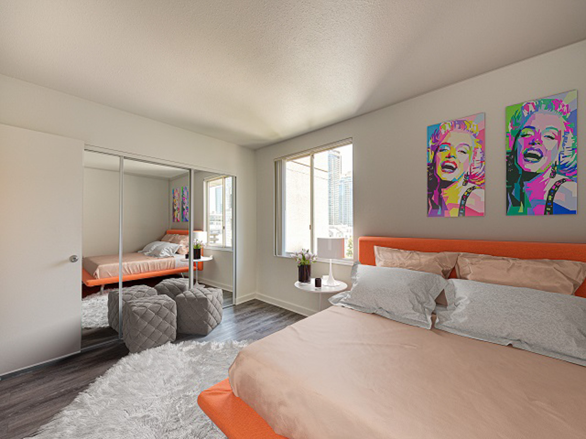 A bedroom at The Met apartments in downtown Los Angeles, California.