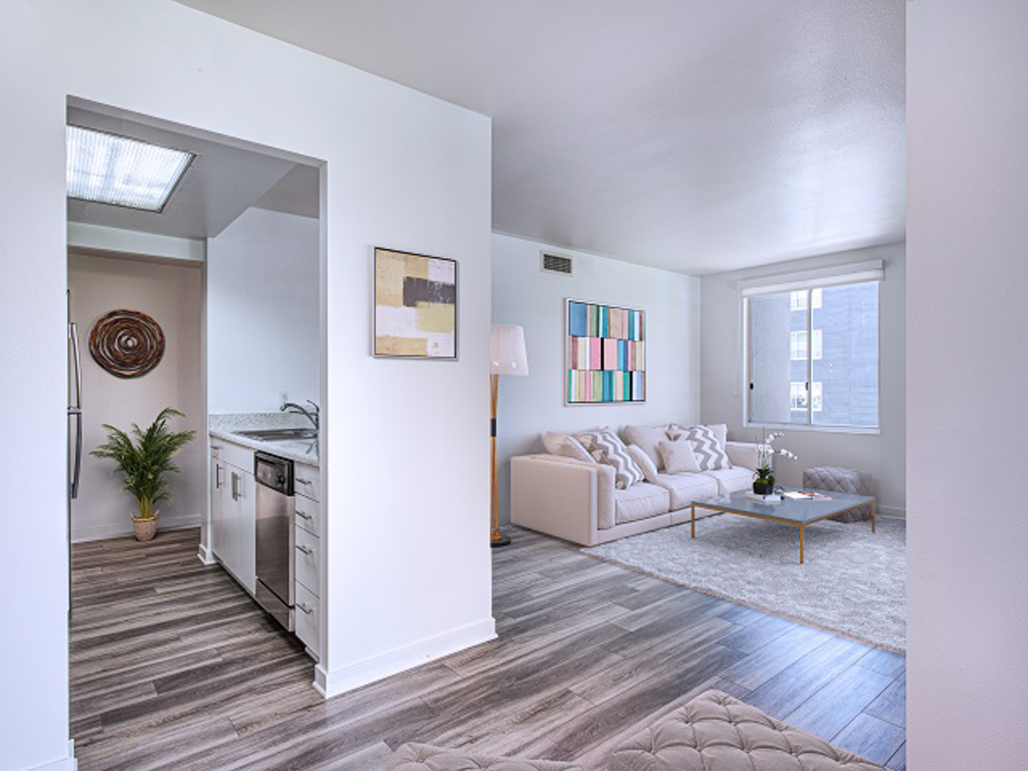 Living area at The Met apartments in downtown Los Angeles, California.