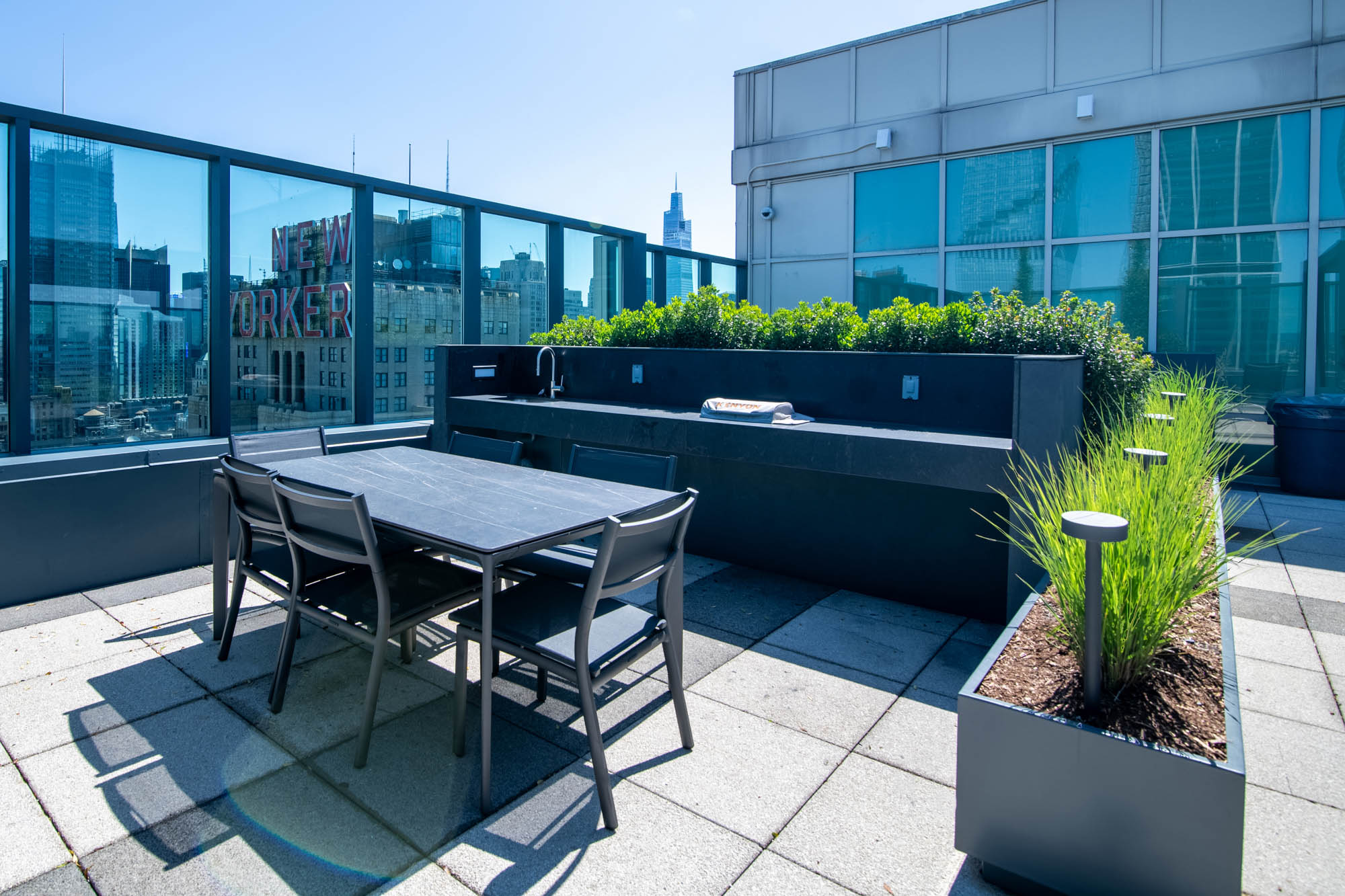 The rooftop terrace at The Olivia in Manhattan, NYC.