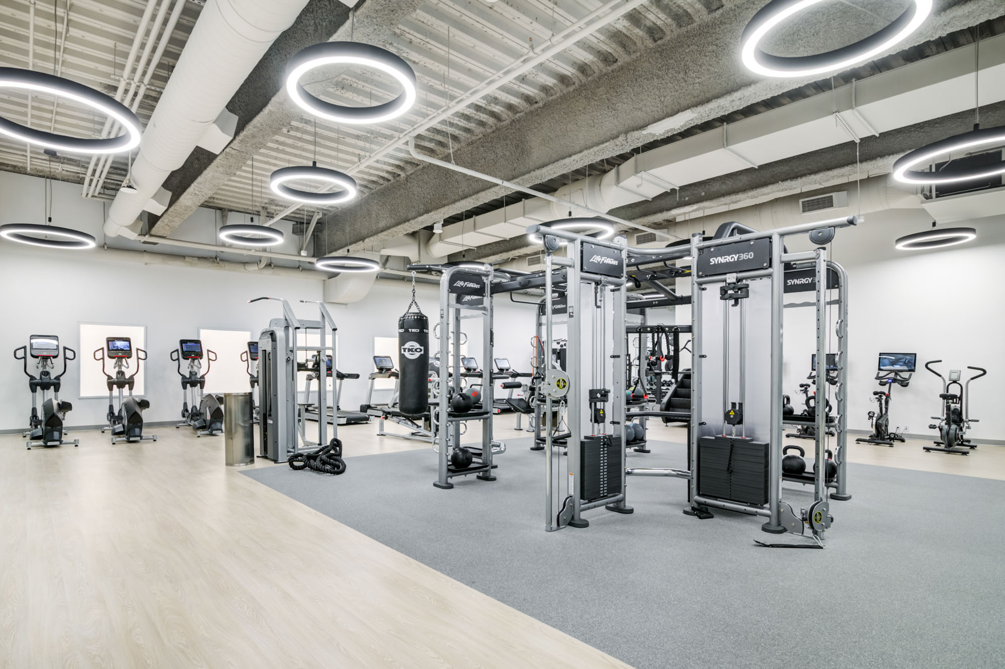 The fitness center at The Olivia in Manhattan, NYC.