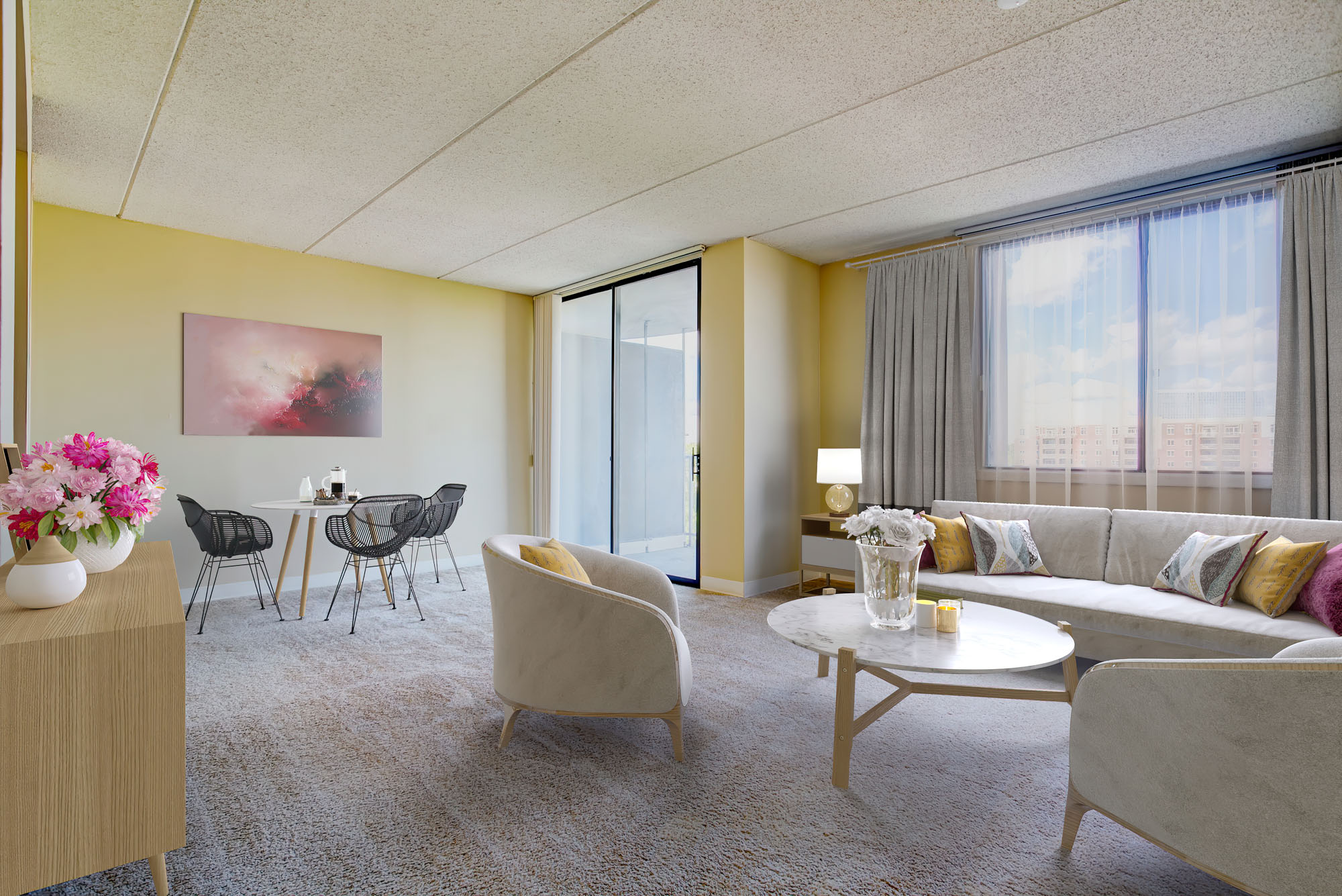 Living room at The Pavilion apartments in Chicago, IL