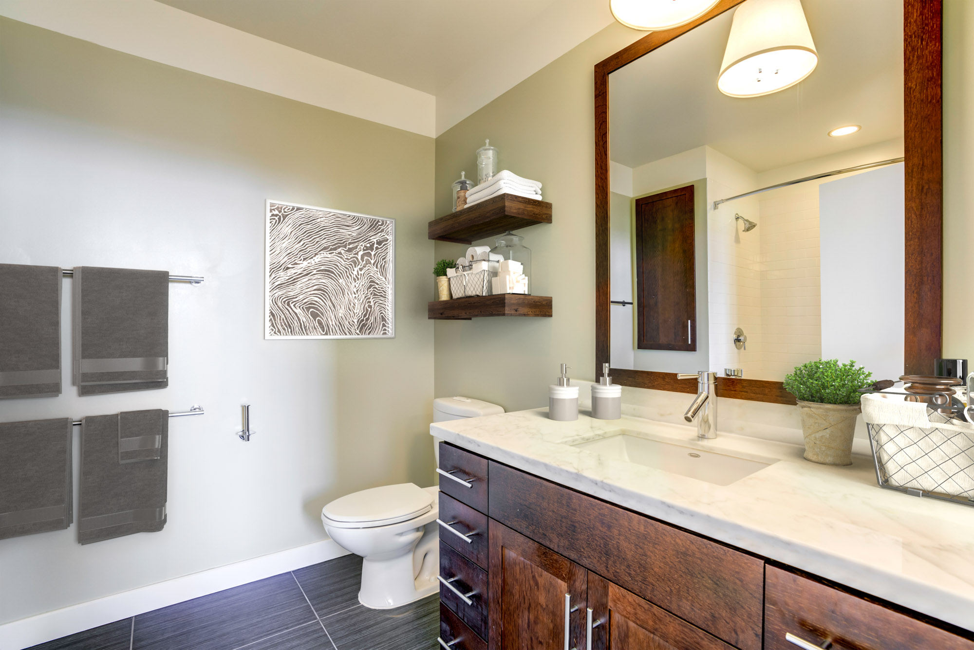 A bathroom in a Presidio Landmark apartment in San Francisco, CA.