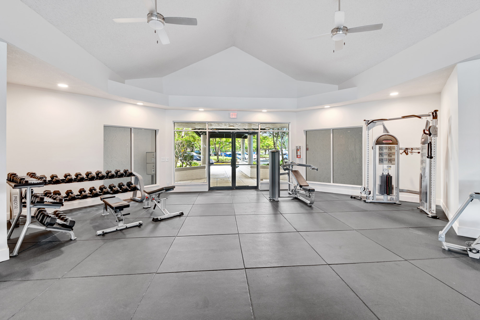 The interior of the fitness center at The Reserve at Ashley Lake.