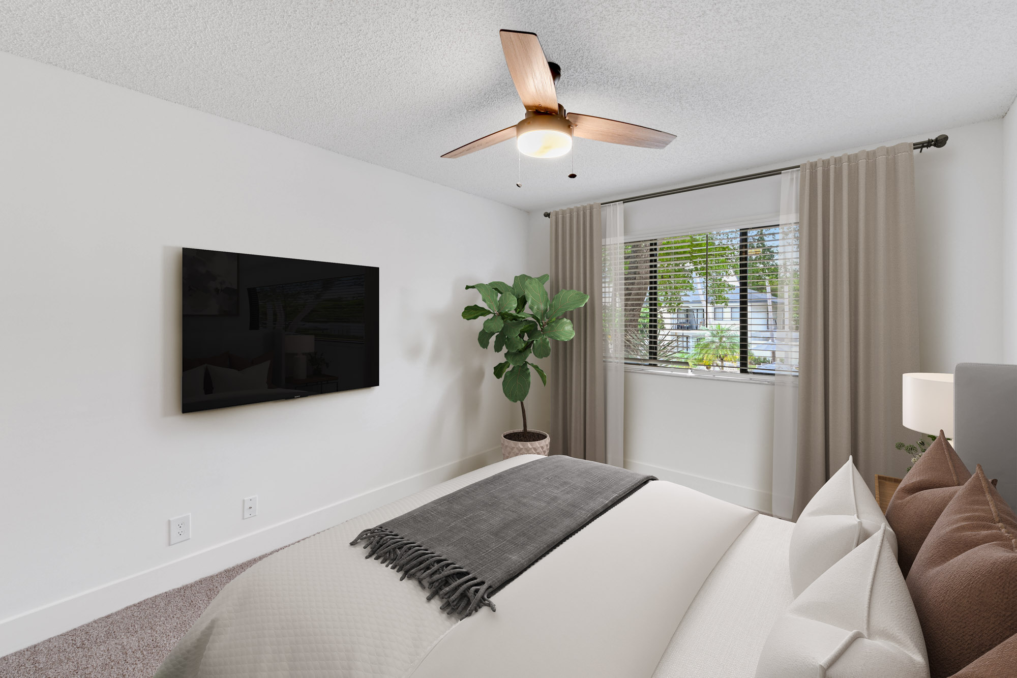 The interior of a bedroom at The Reserve at Ashely Lake apartments.