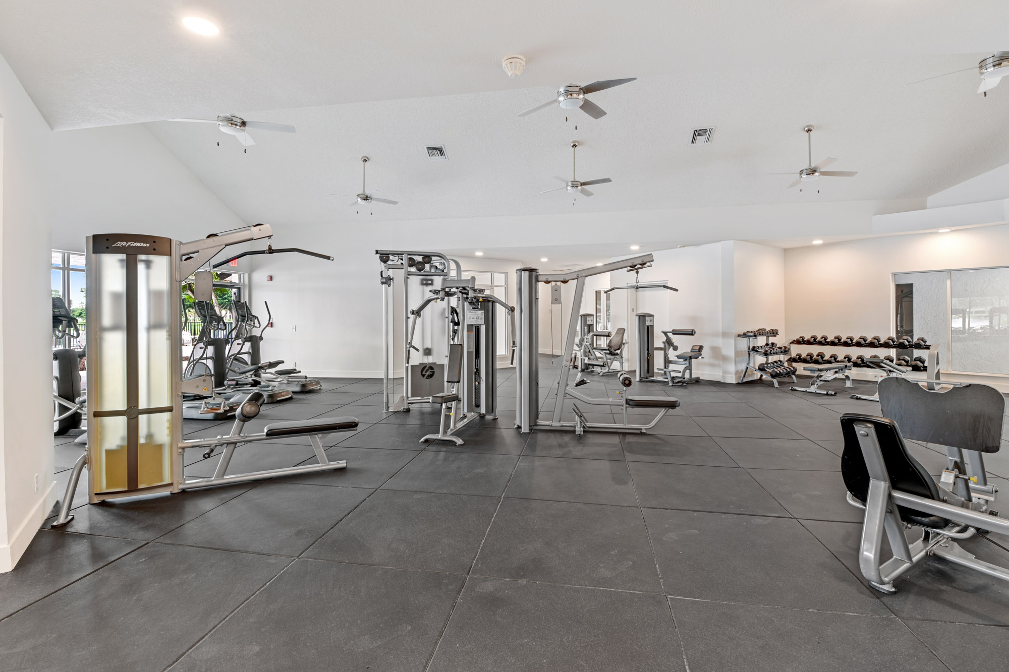 The interior of the fitness center at The Reserve at Ashley Lake.