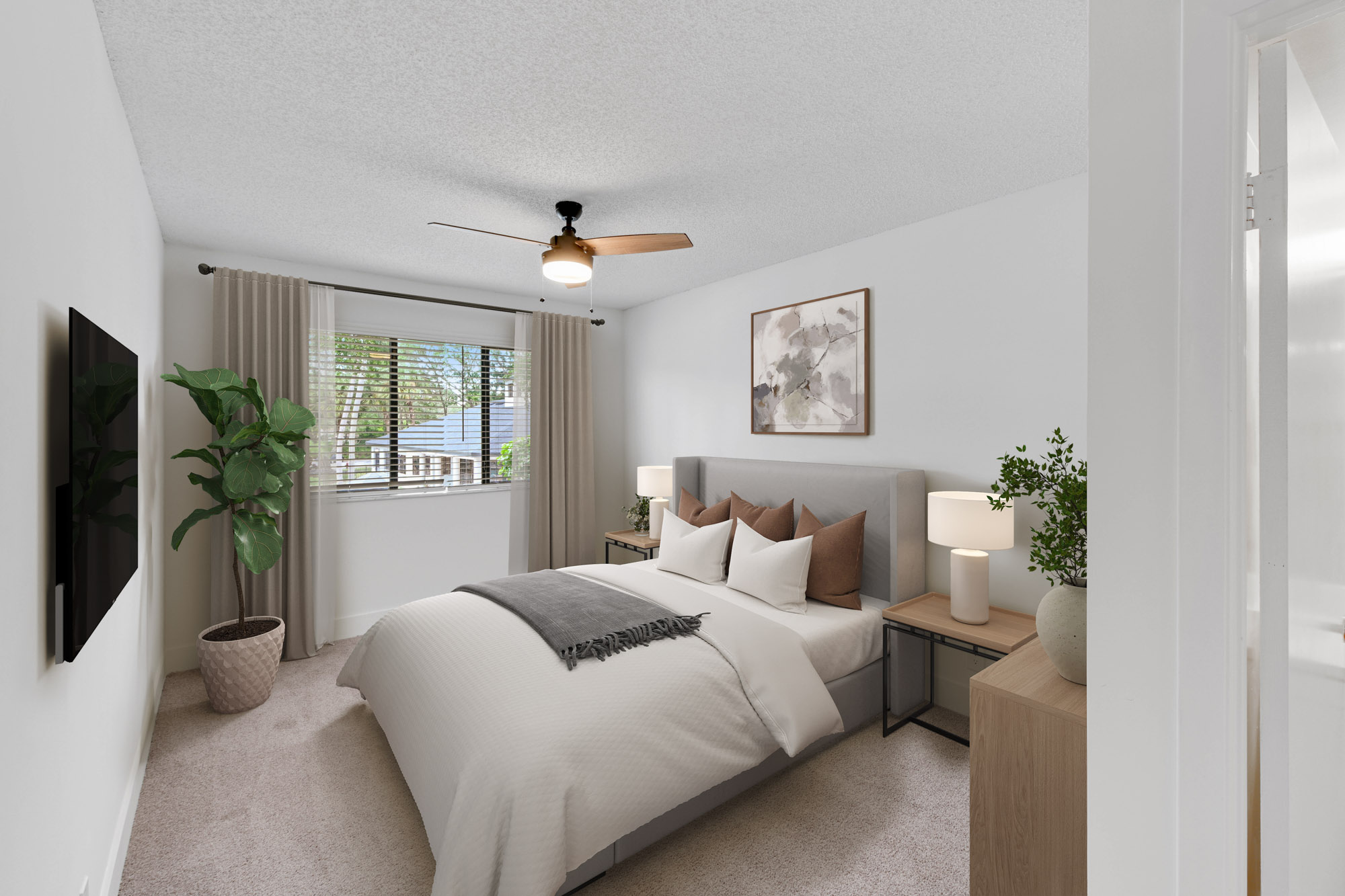 The interior of a bedroom at The Reserve at Ashely Lake apartments.