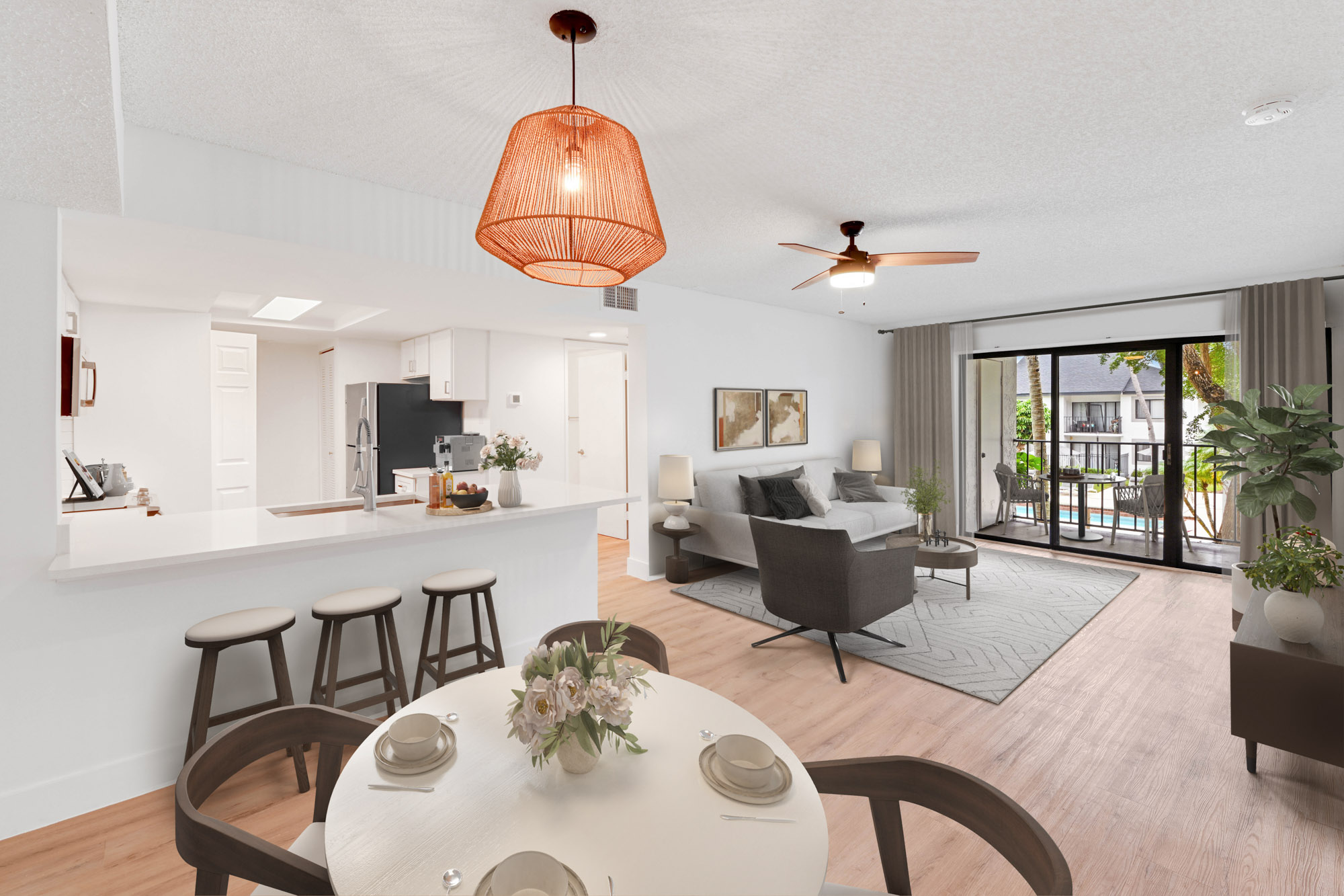 The interior of a living area at The Reserve at Ashely Lake apartments.