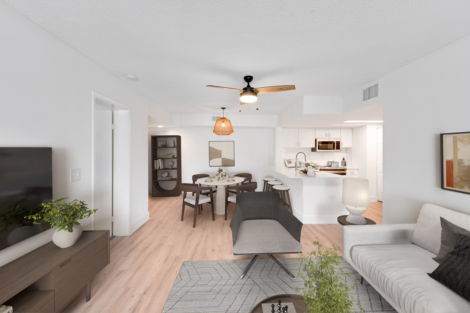 The interior of a living area at The Reserve at Ashely Lake apartments.