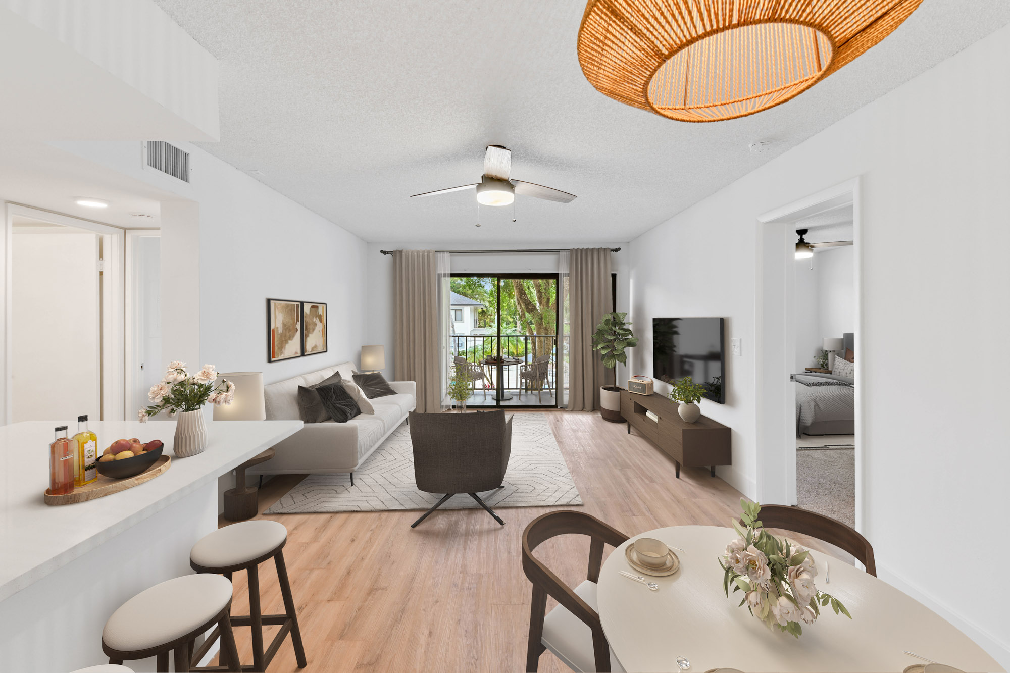 The interior of a living area at The Reserve at Ashely Lake apartments.