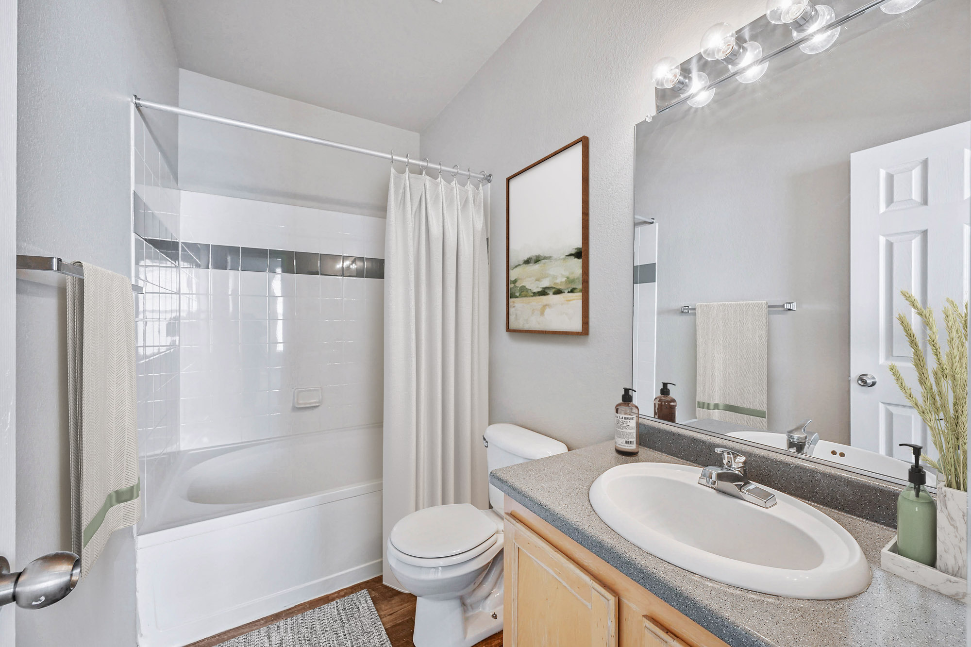 A bathroom in an apartment at The Village at Legacy Ridge near Denver, Colorado.