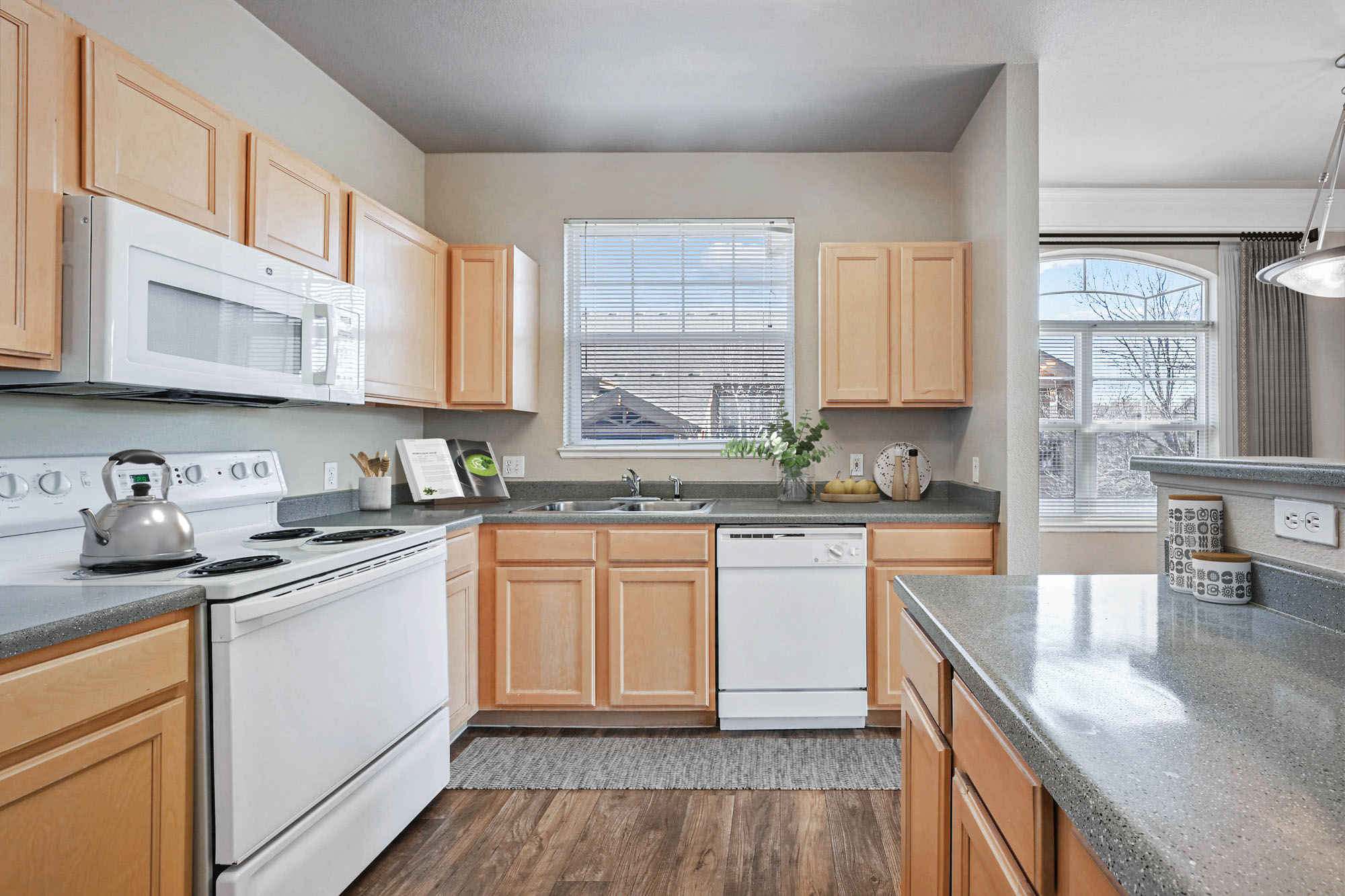 The kitchen in an apartment at The Village at Legacy Ridge near Denver, Colorado.