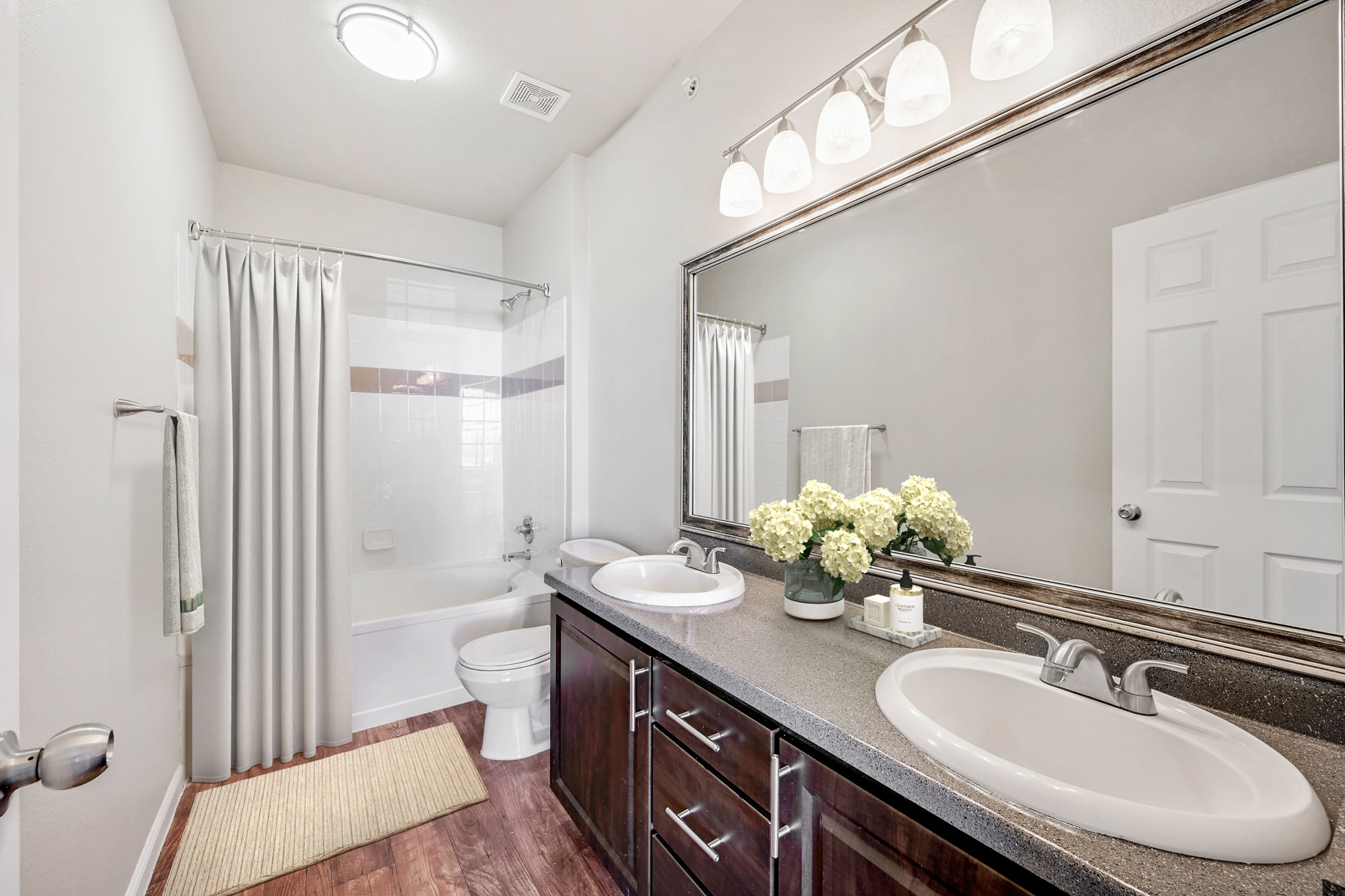 A bathroom in an apartment at The Village at Legacy Ridge near Denver, Colorado.